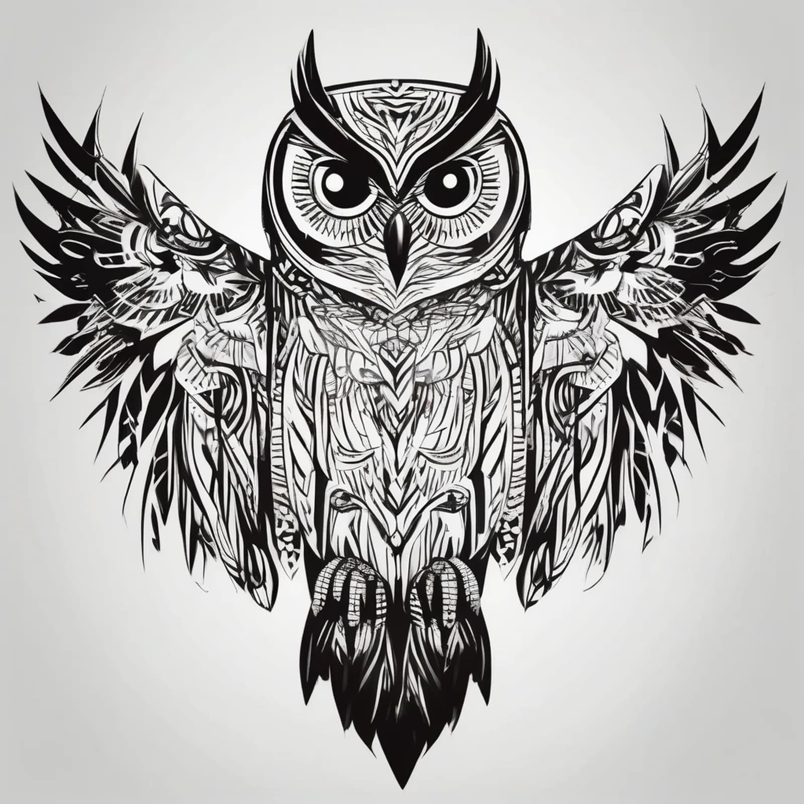 Tribal Owl tattoo design, alternative version 3