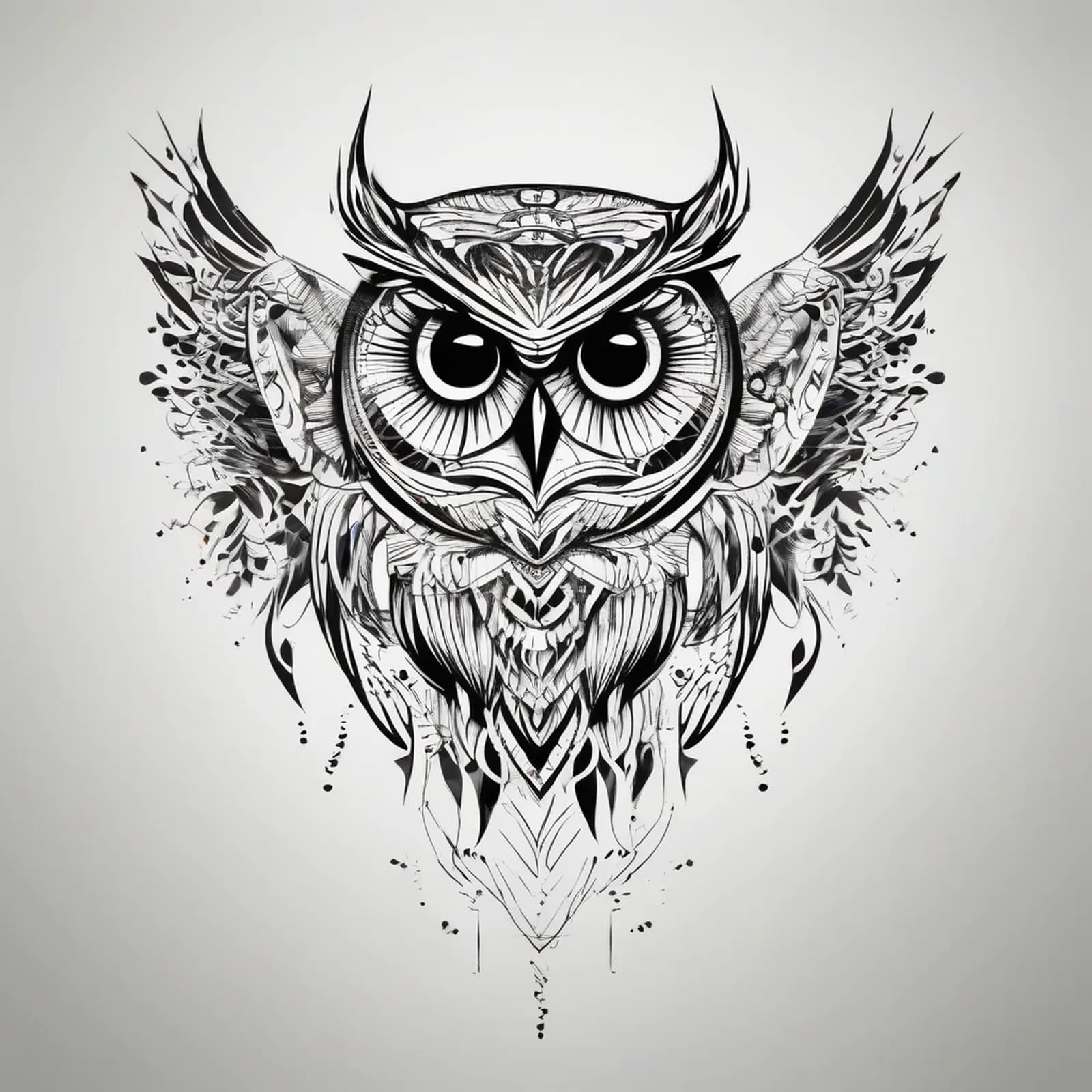Tribal Owl tattoo design, alternative version 4