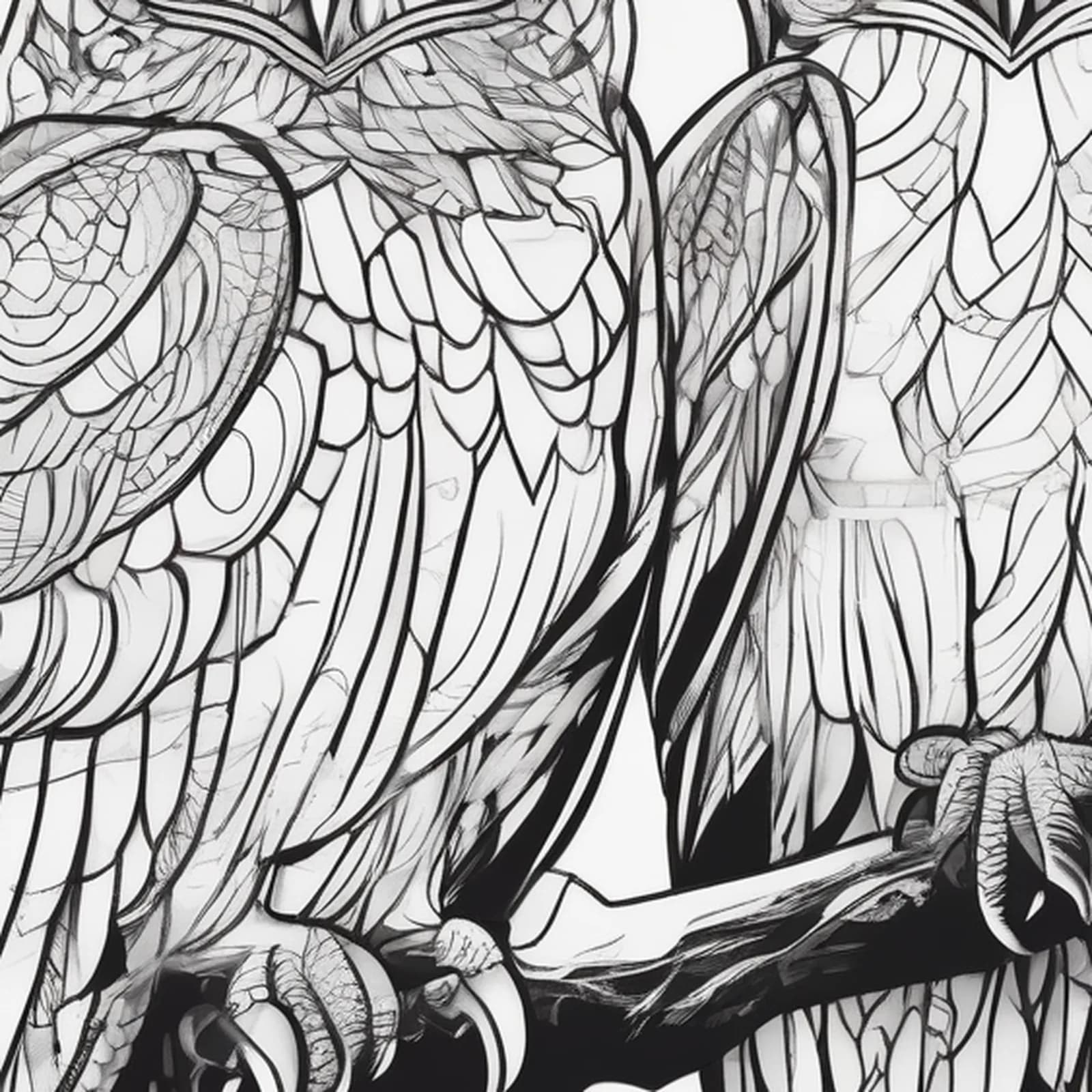 Two Owls Facing tattoo design, close-up detail