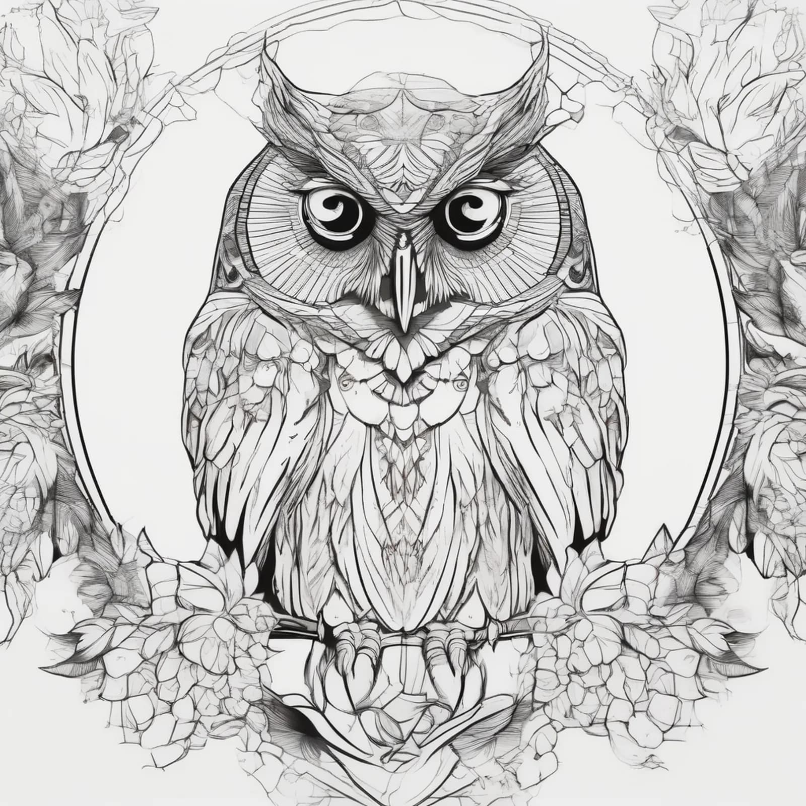 Two Owls Facing tattoo design, alternative version 2