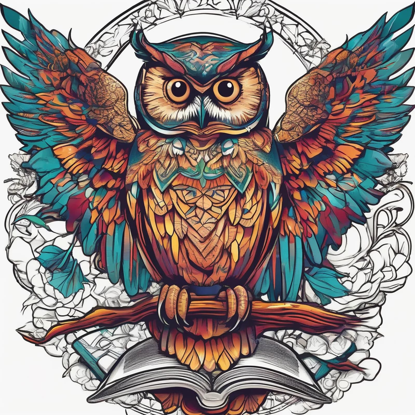 Wise Owl With Open Book tattoo design