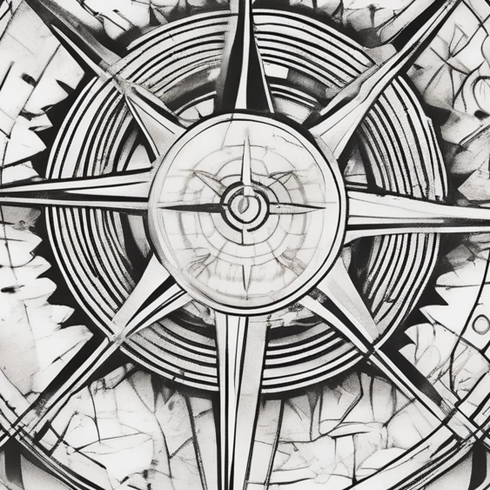 Art Deco Compass tattoo design, close-up detail
