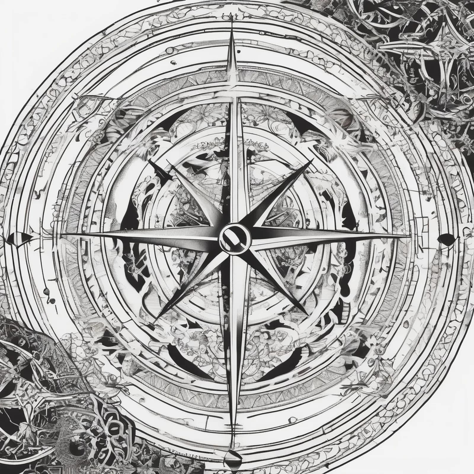 Astrolabe Compass tattoo design, alternative version 2