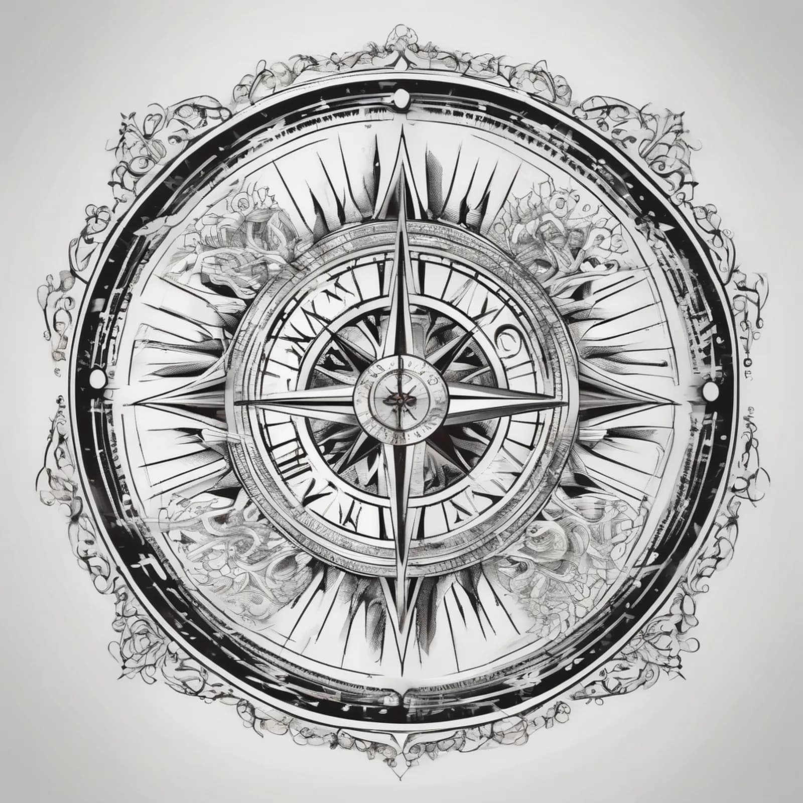 Astrolabe Compass tattoo design, alternative version 3