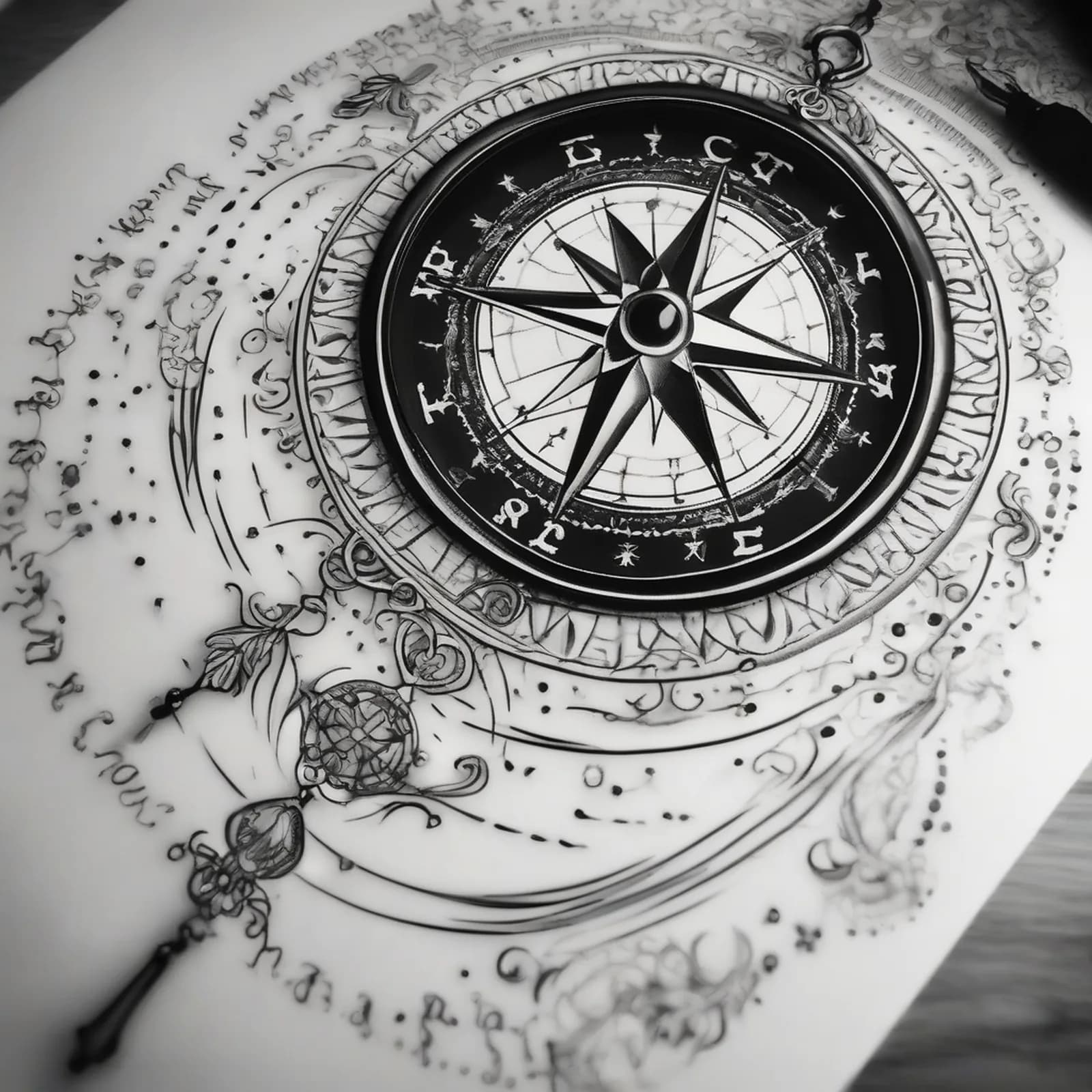 Astrolabe Compass tattoo design, alternative version 4