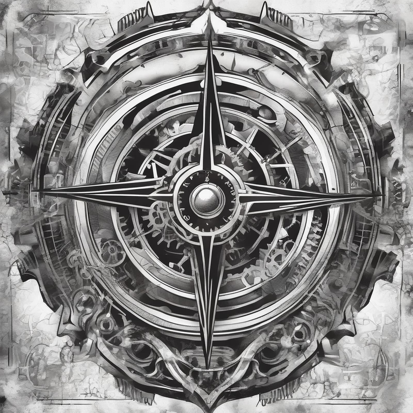 Biomechanical Compass tattoo design