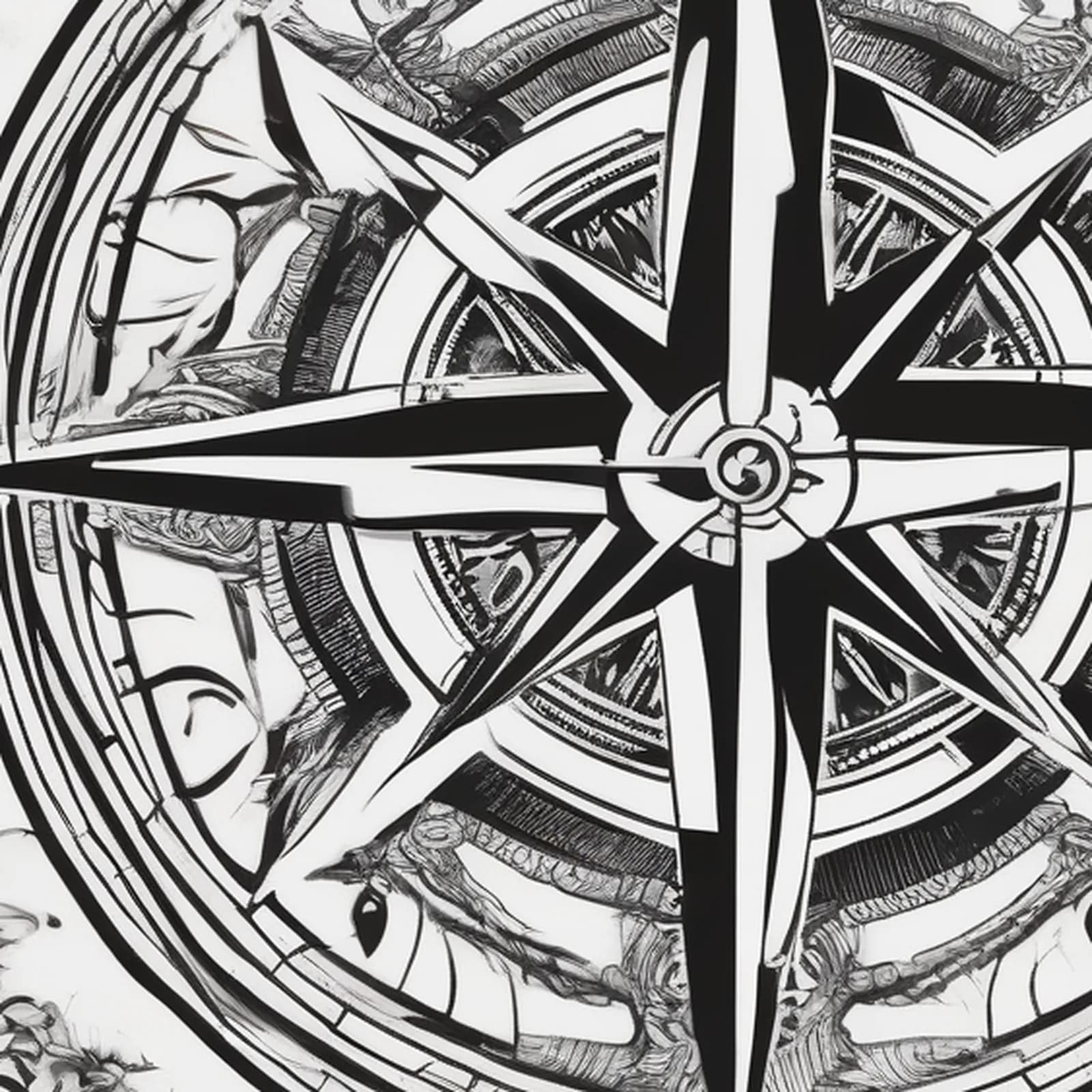 Blackwork Solid Compass tattoo design, close-up detail