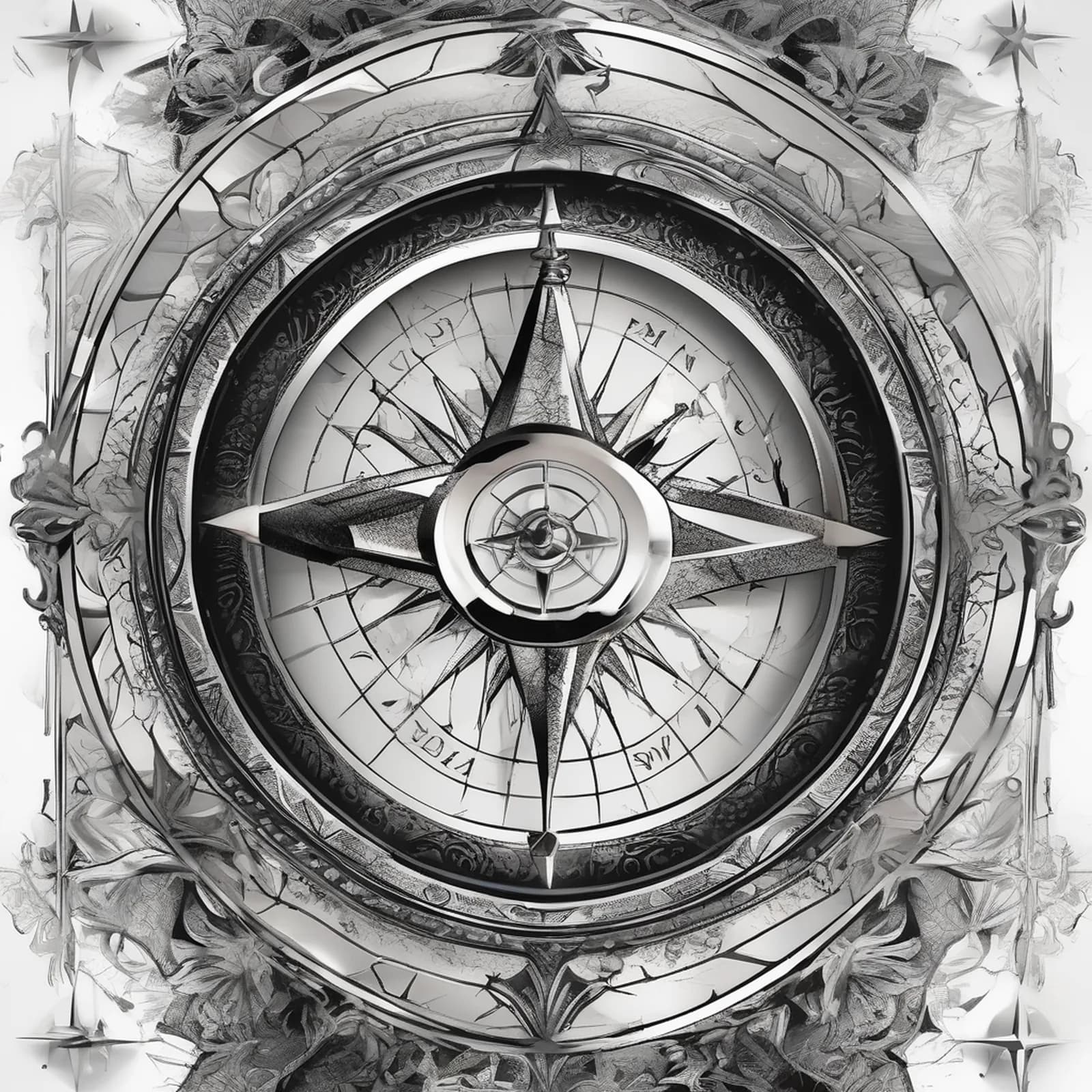 Broken Compass tattoo design, alternative version 2