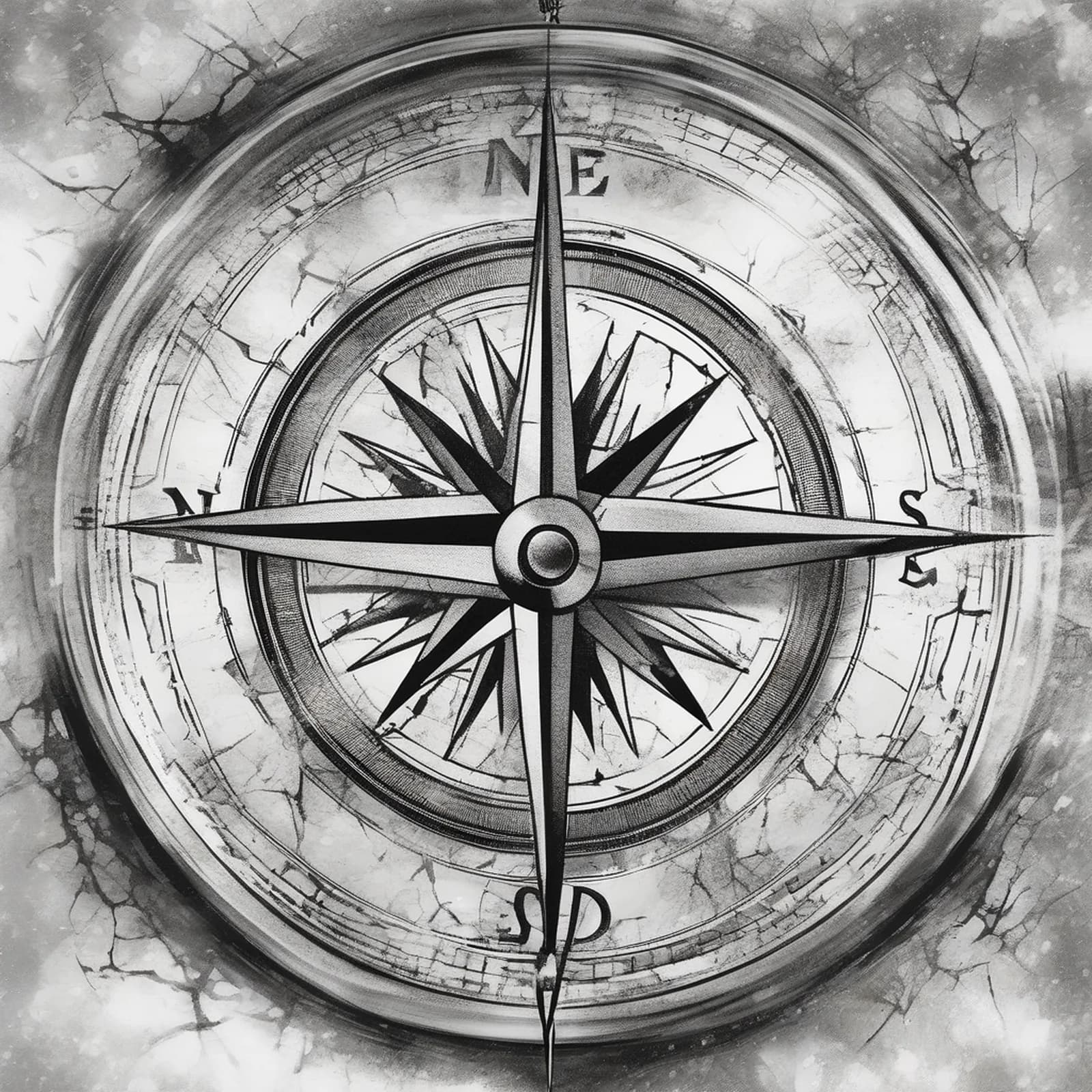 Broken Compass tattoo design, alternative version 3