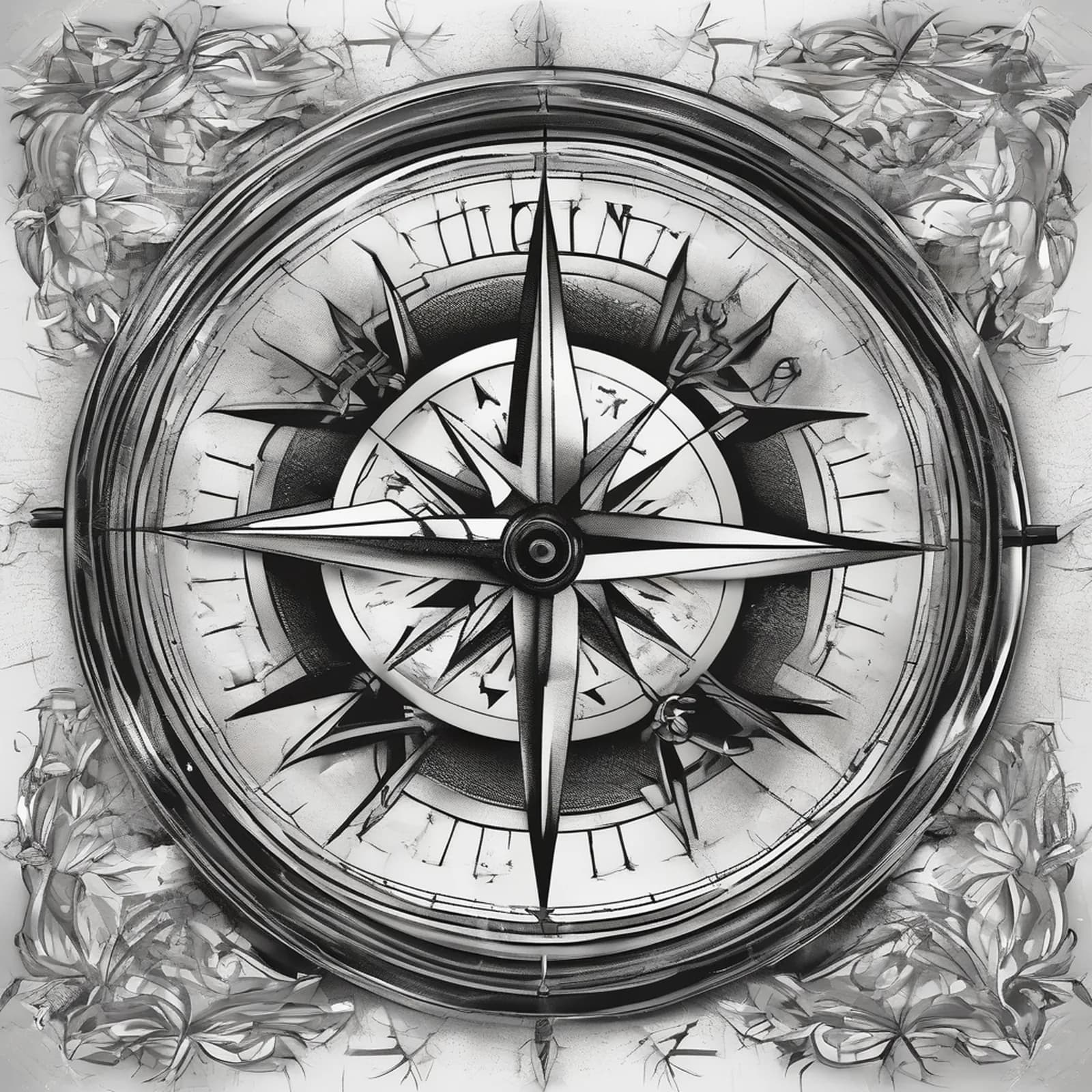 Broken Compass tattoo design, alternative version 4