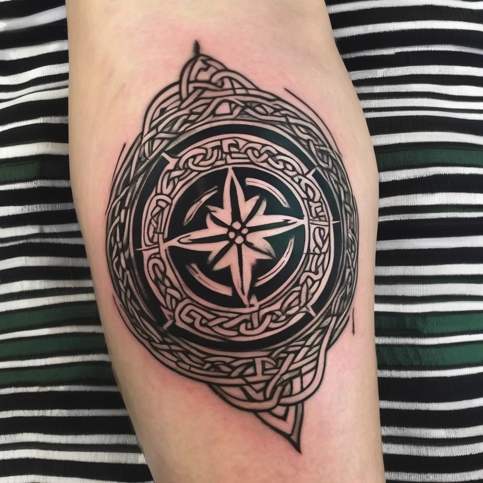 Celtic Knot Compass tattoo design, alternative version 2