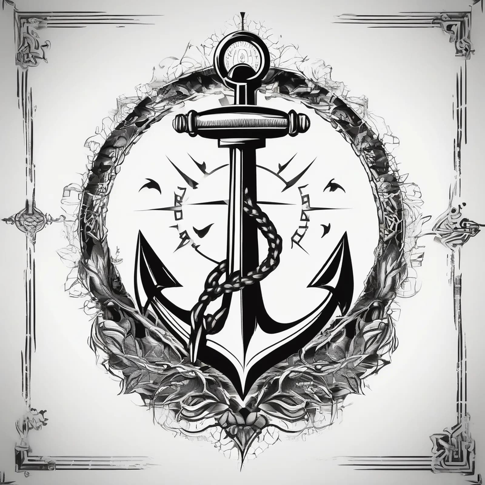 Compass And Anchor Rope Frame tattoo design