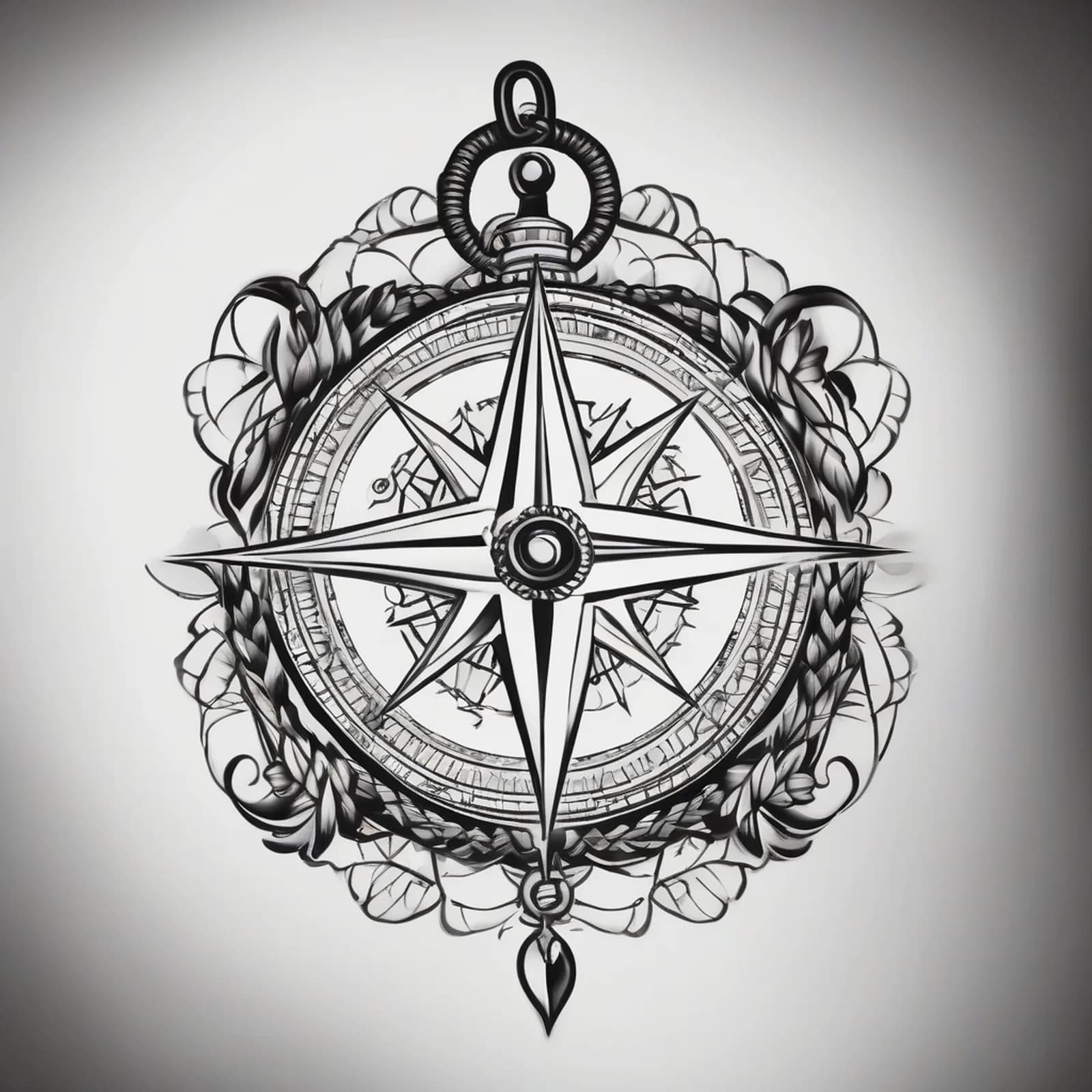 Compass And Anchor Rope Frame tattoo design, alternative version 2