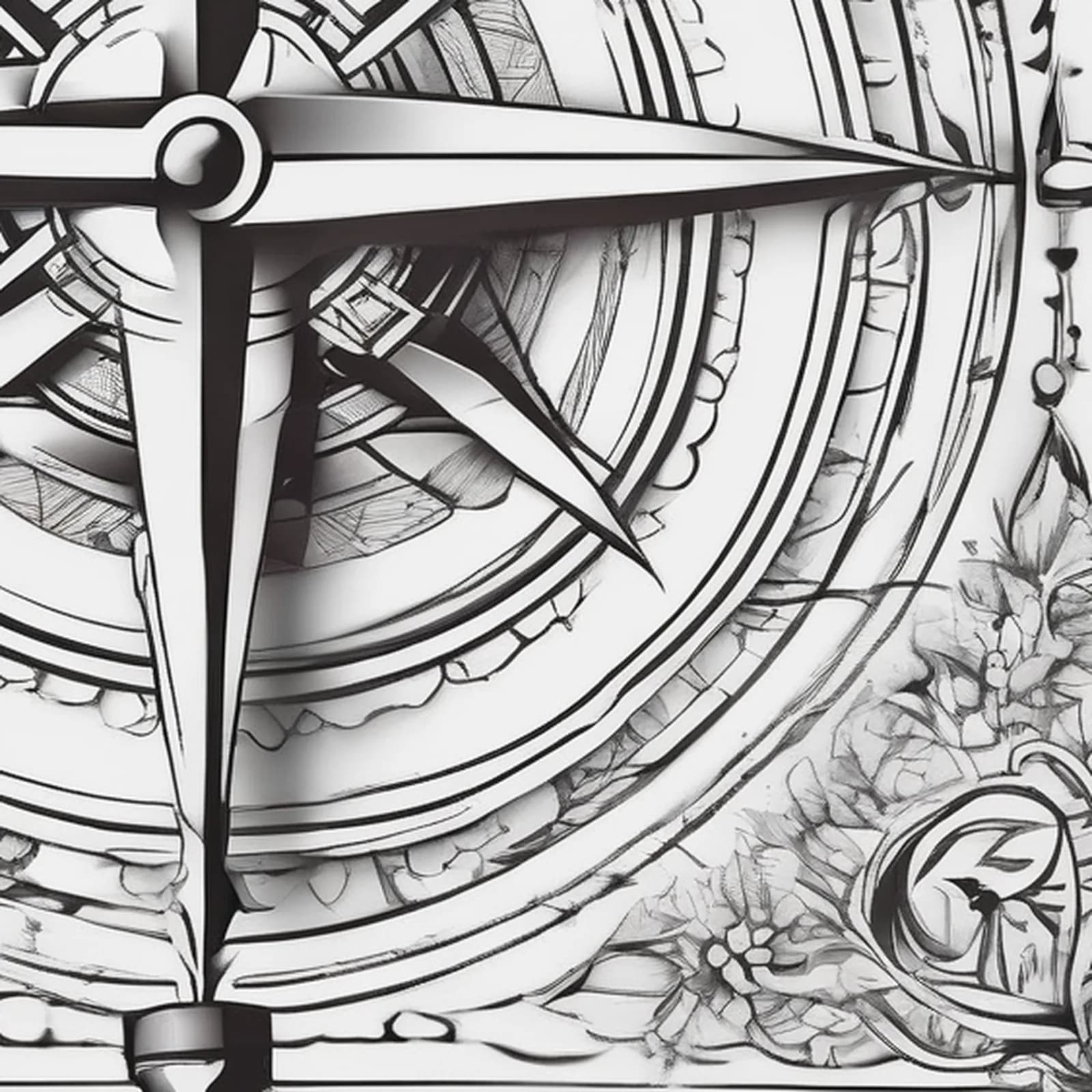 Compass And Arrow tattoo design, close-up detail