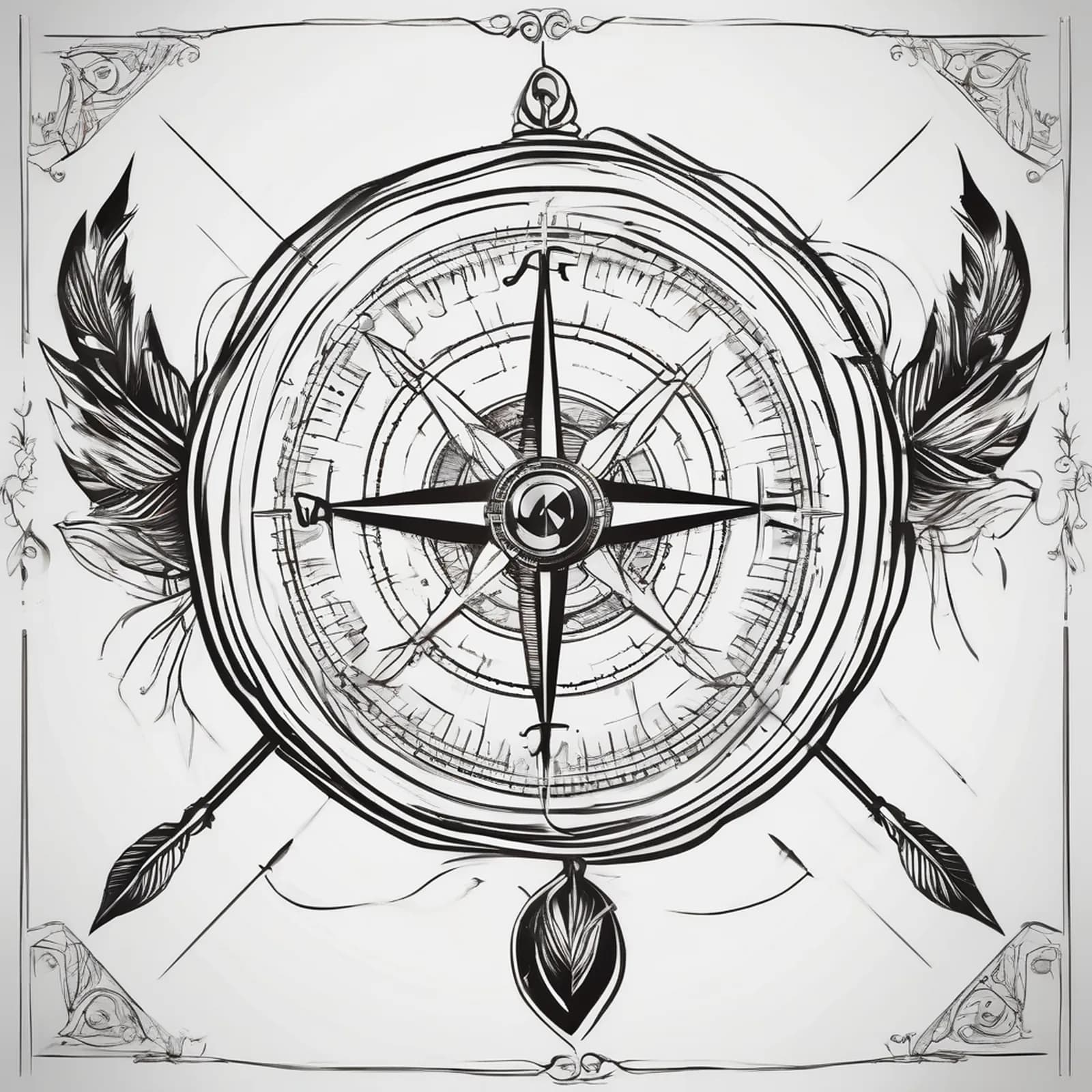 Compass And Arrow tattoo design, alternative version 2
