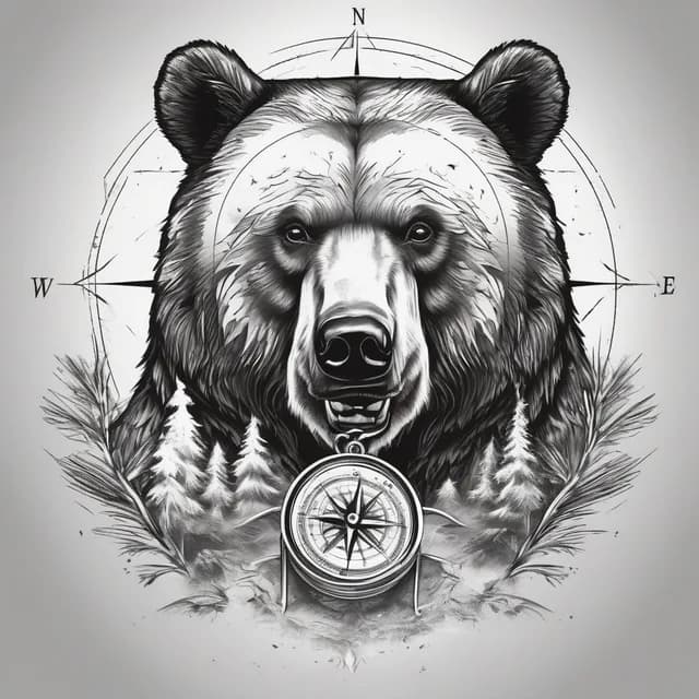 Compass And Bear tattoo design