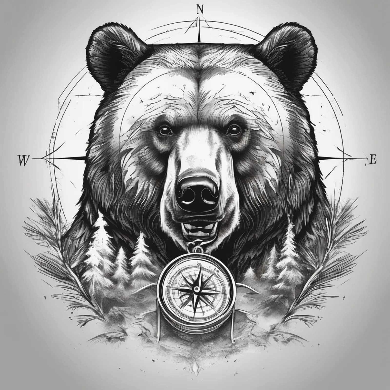 Compass And Bear tattoo design
