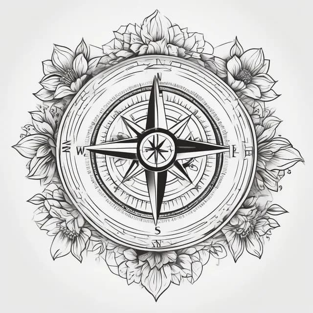 Compass And Birth Flower tattoo design