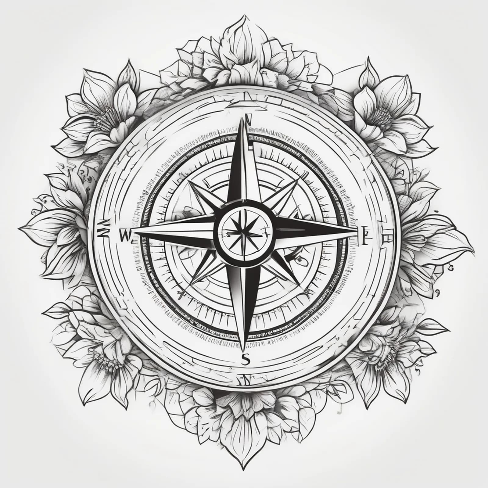 Compass And Birth Flower tattoo design