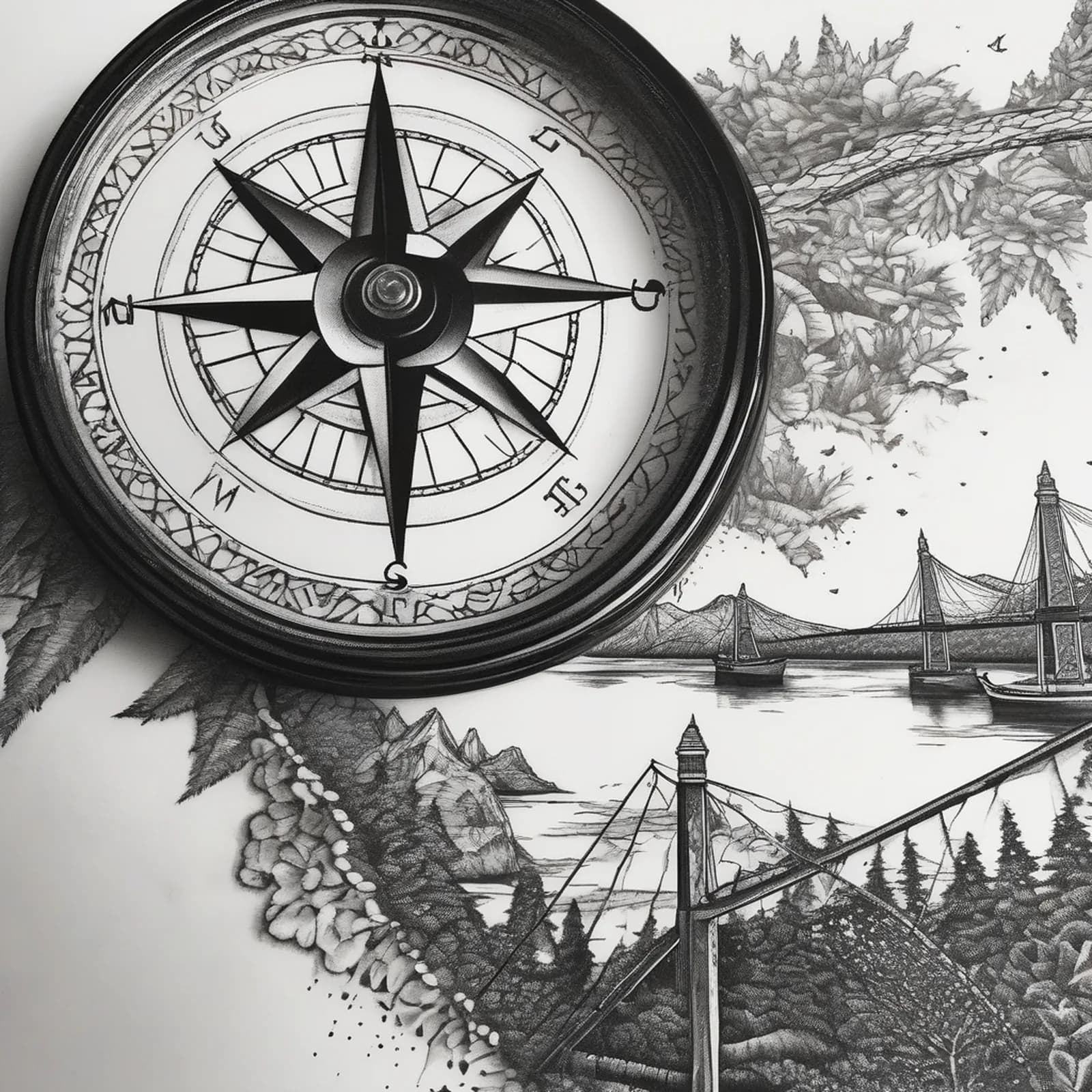 Compass And Bridge tattoo design