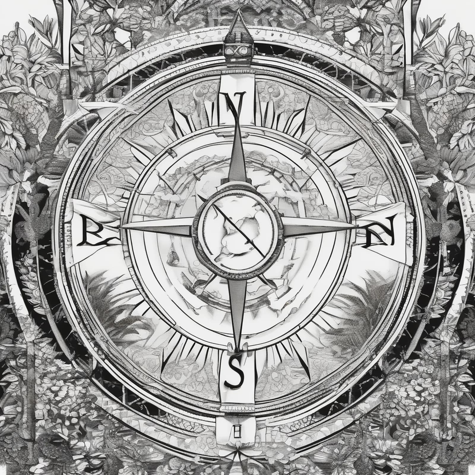 Compass And Bridge tattoo design, alternative version 2