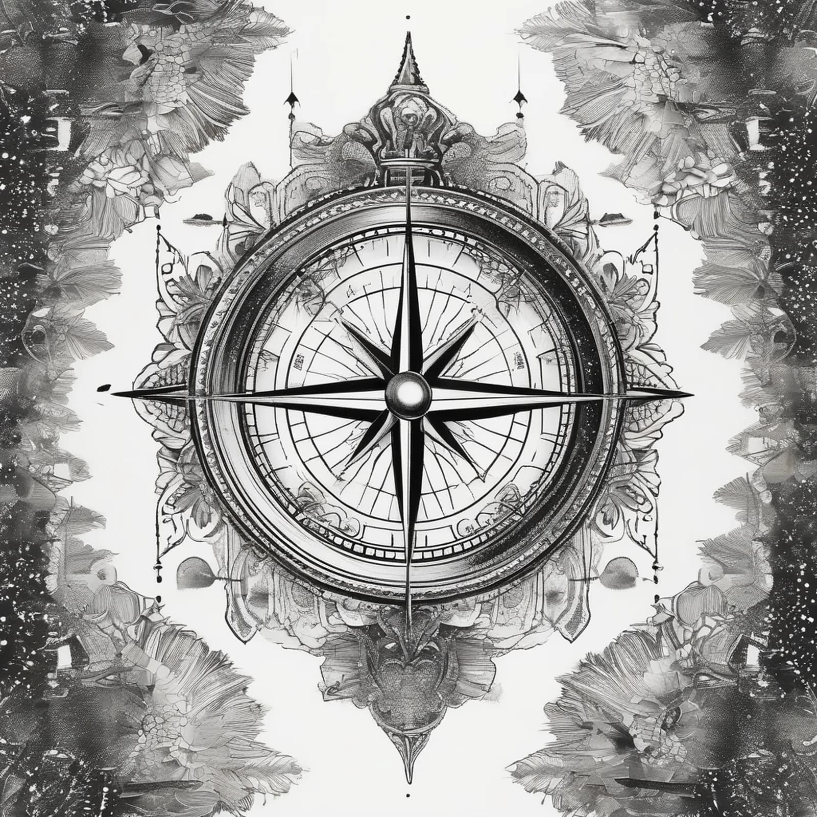 Compass And Bridge tattoo design, alternative version 3