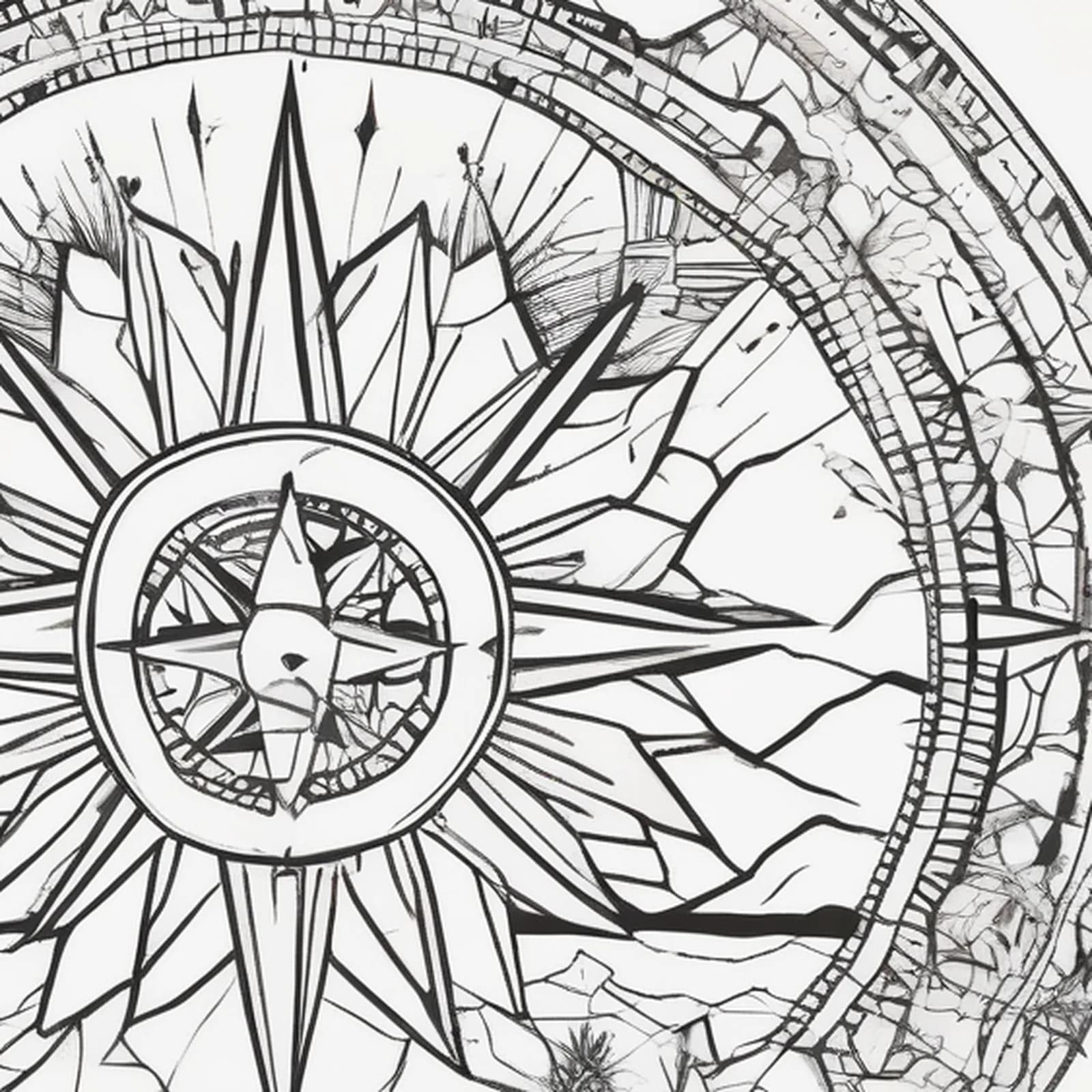 Compass And Cactus tattoo design, close-up detail