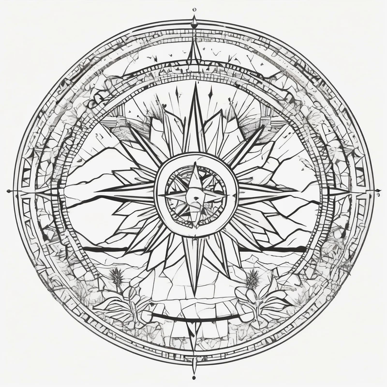 Compass And Cactus tattoo design