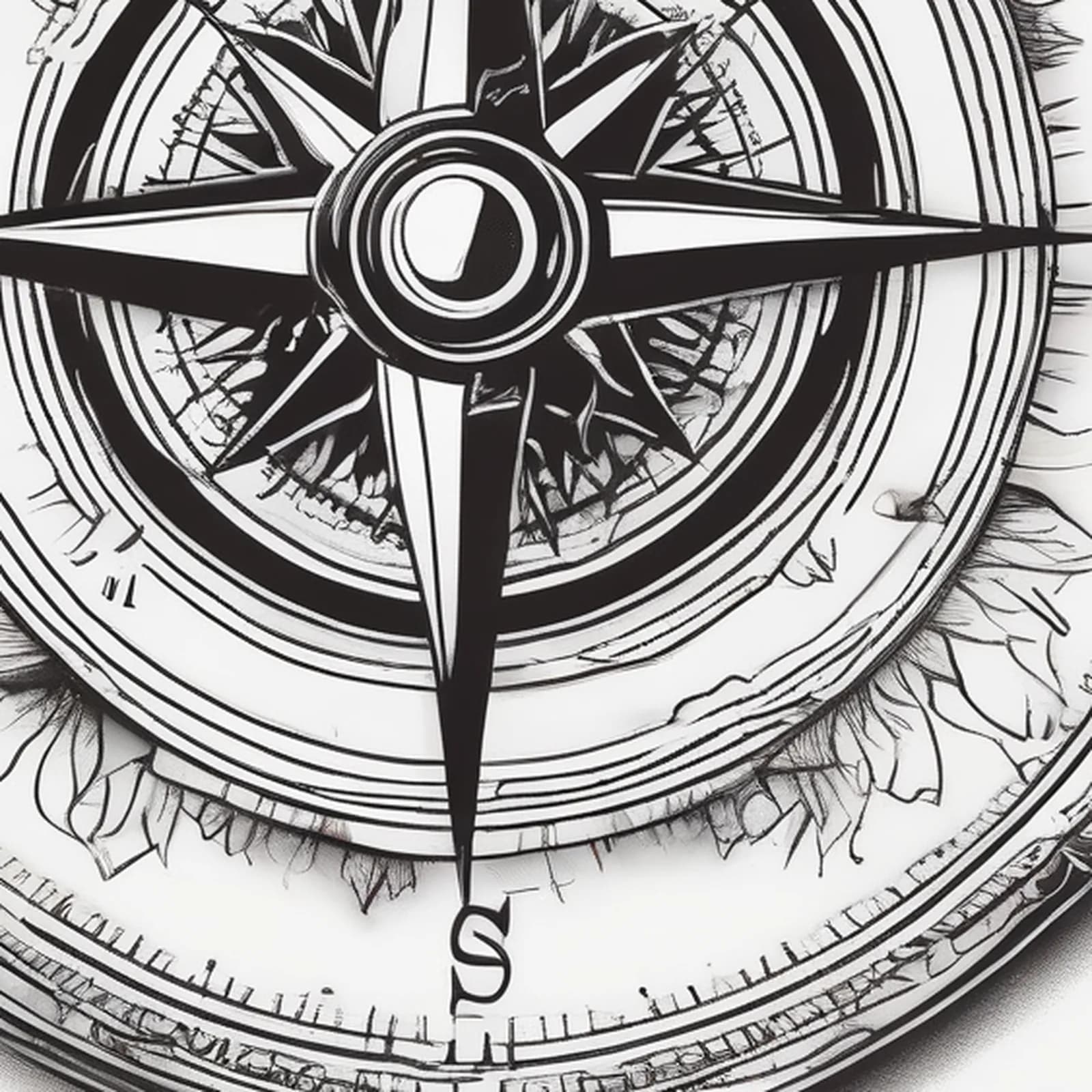 Compass And Camera tattoo design, close-up detail