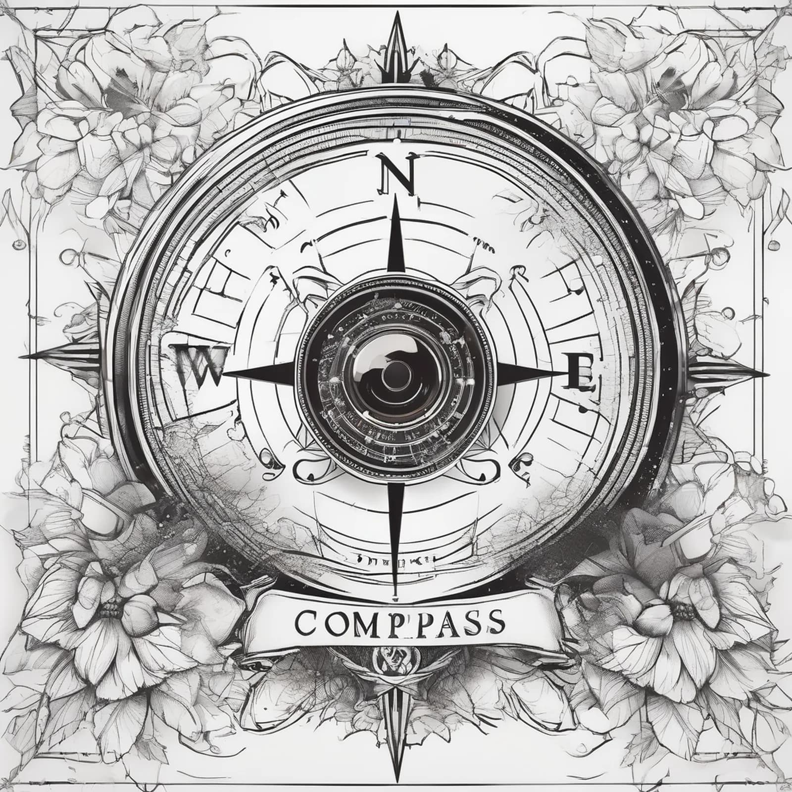 Compass And Camera tattoo design, alternative version 4