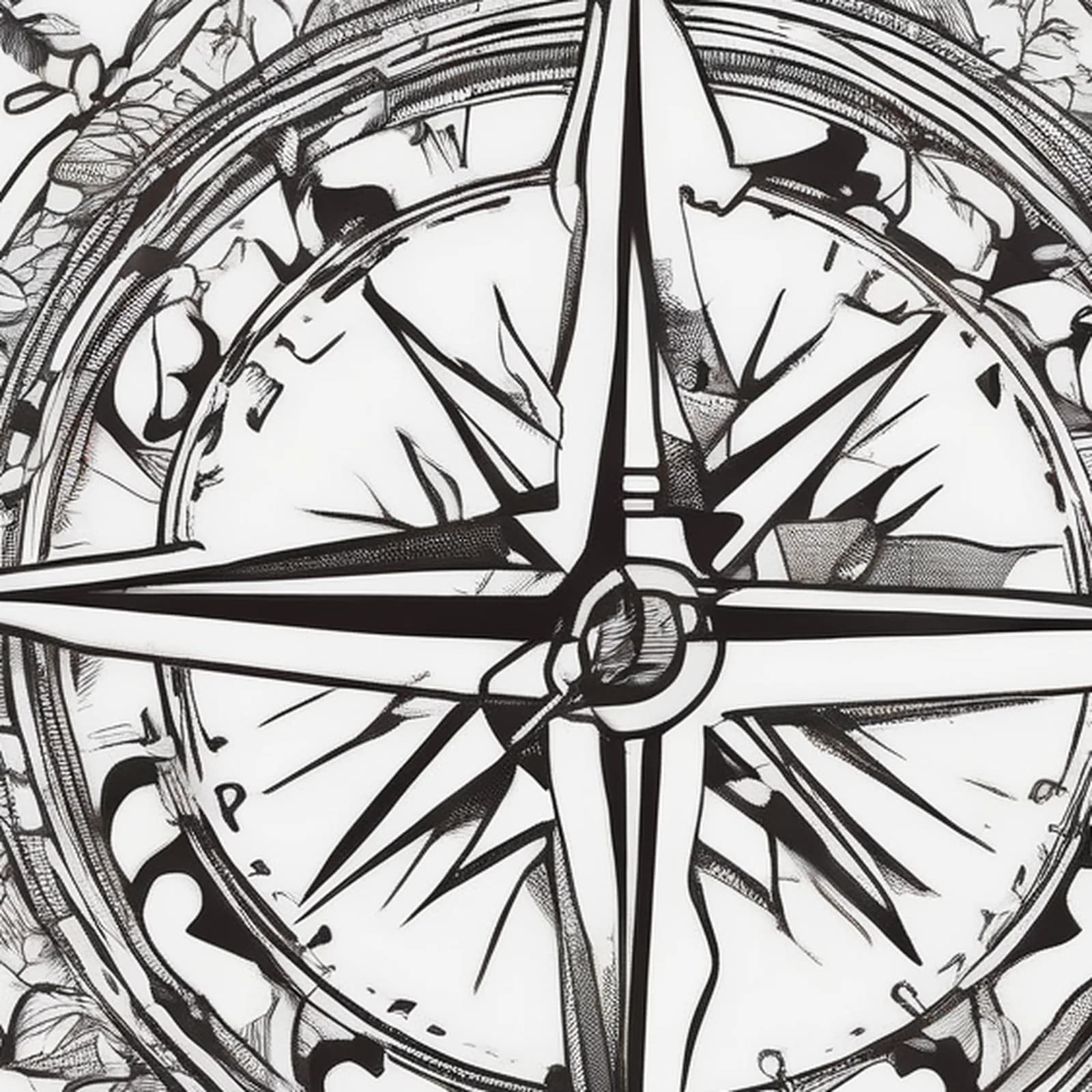 Compass And Campfire Tent tattoo design, close-up detail