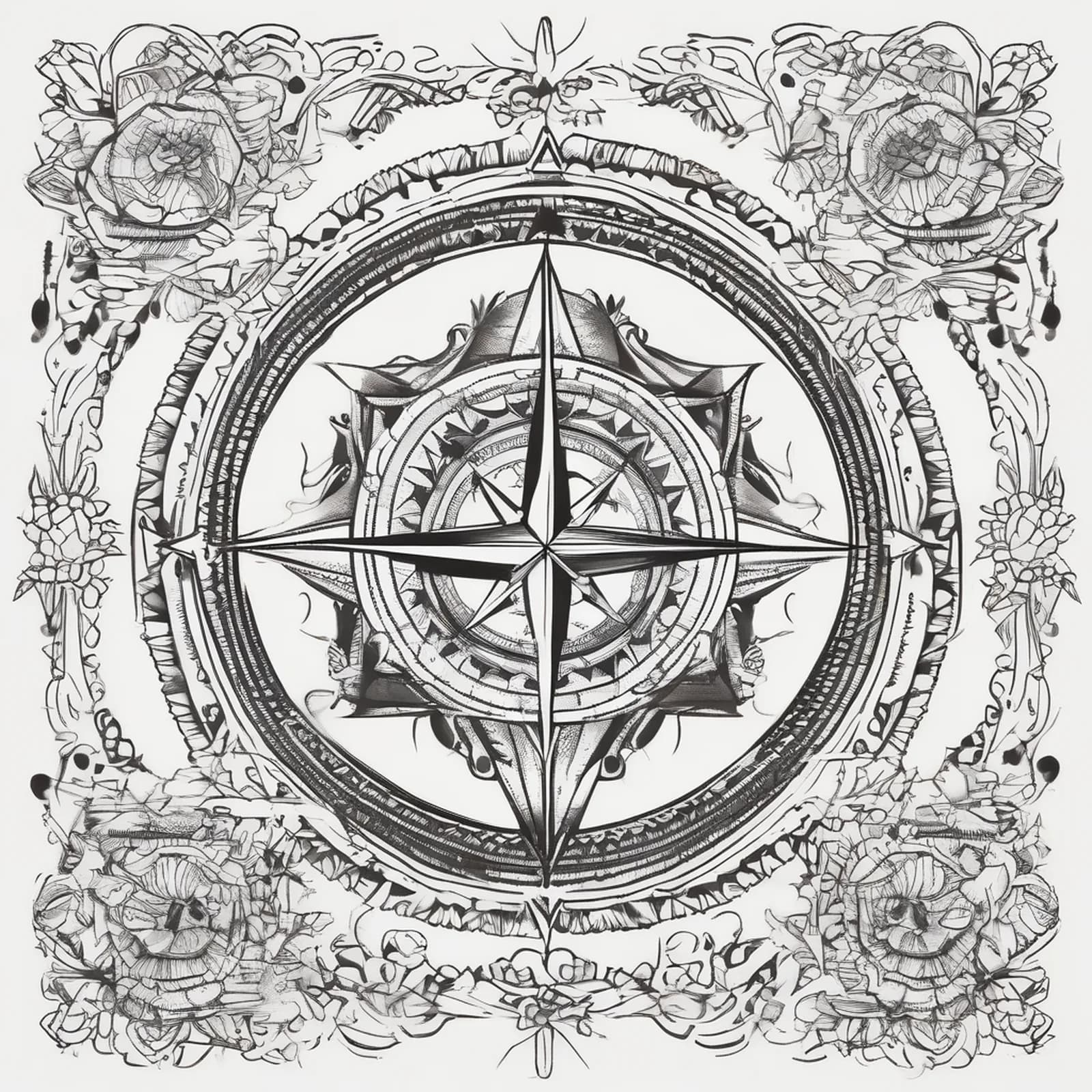 Compass And Campfire Tent tattoo design, alternative version 2