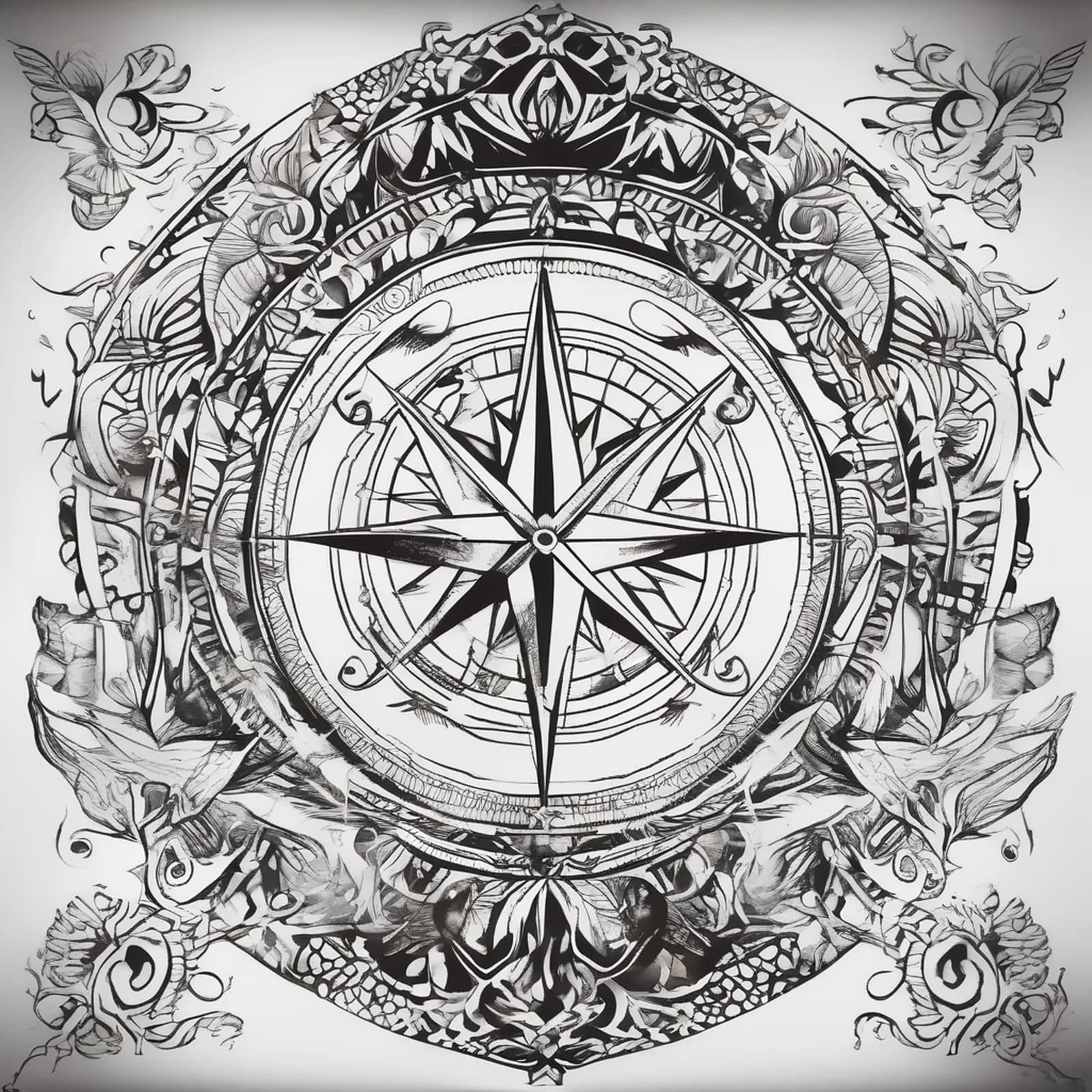 Compass And Campfire Tent tattoo design, alternative version 3