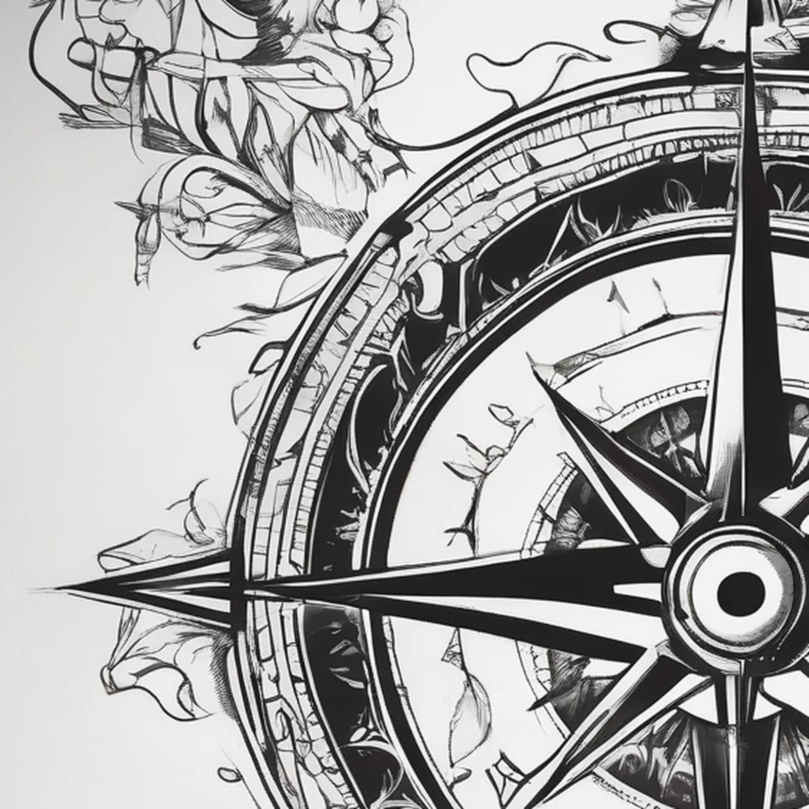 Compass And Candle Flame tattoo design, close-up detail
