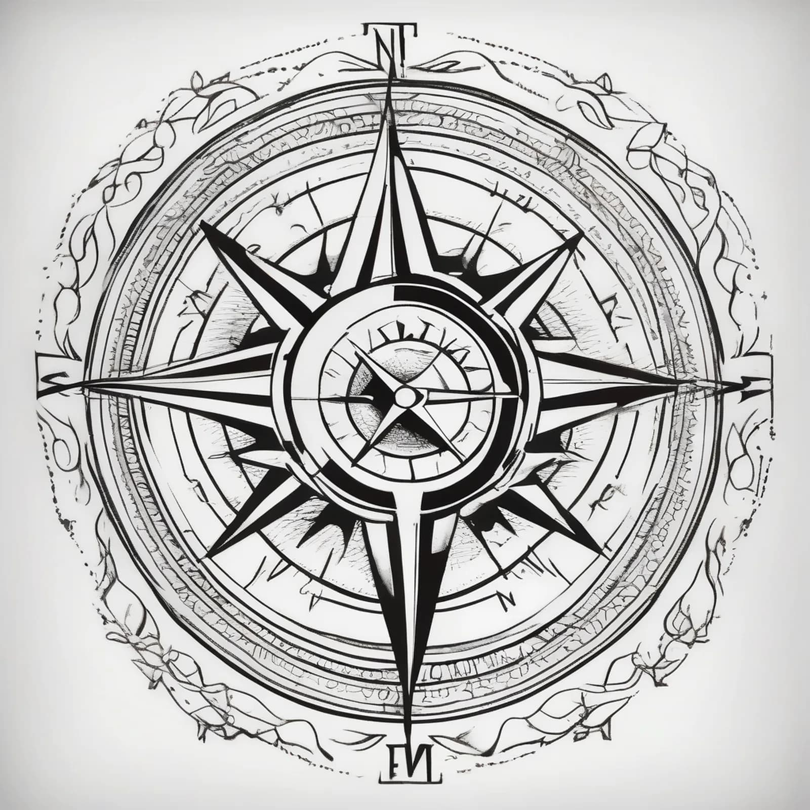 Compass And Candle Flame tattoo design, alternative version 2
