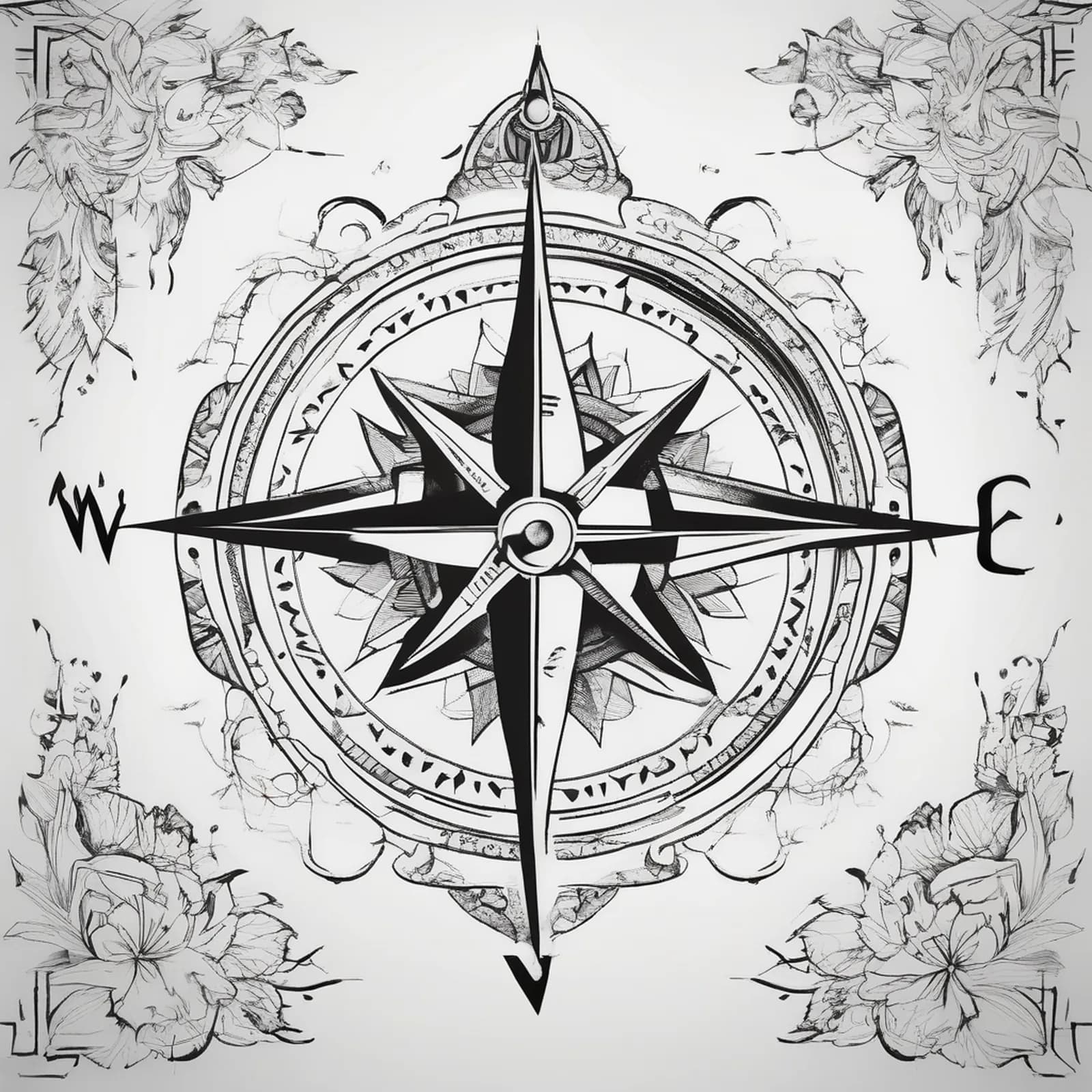 Compass And Candle Flame tattoo design, alternative version 3