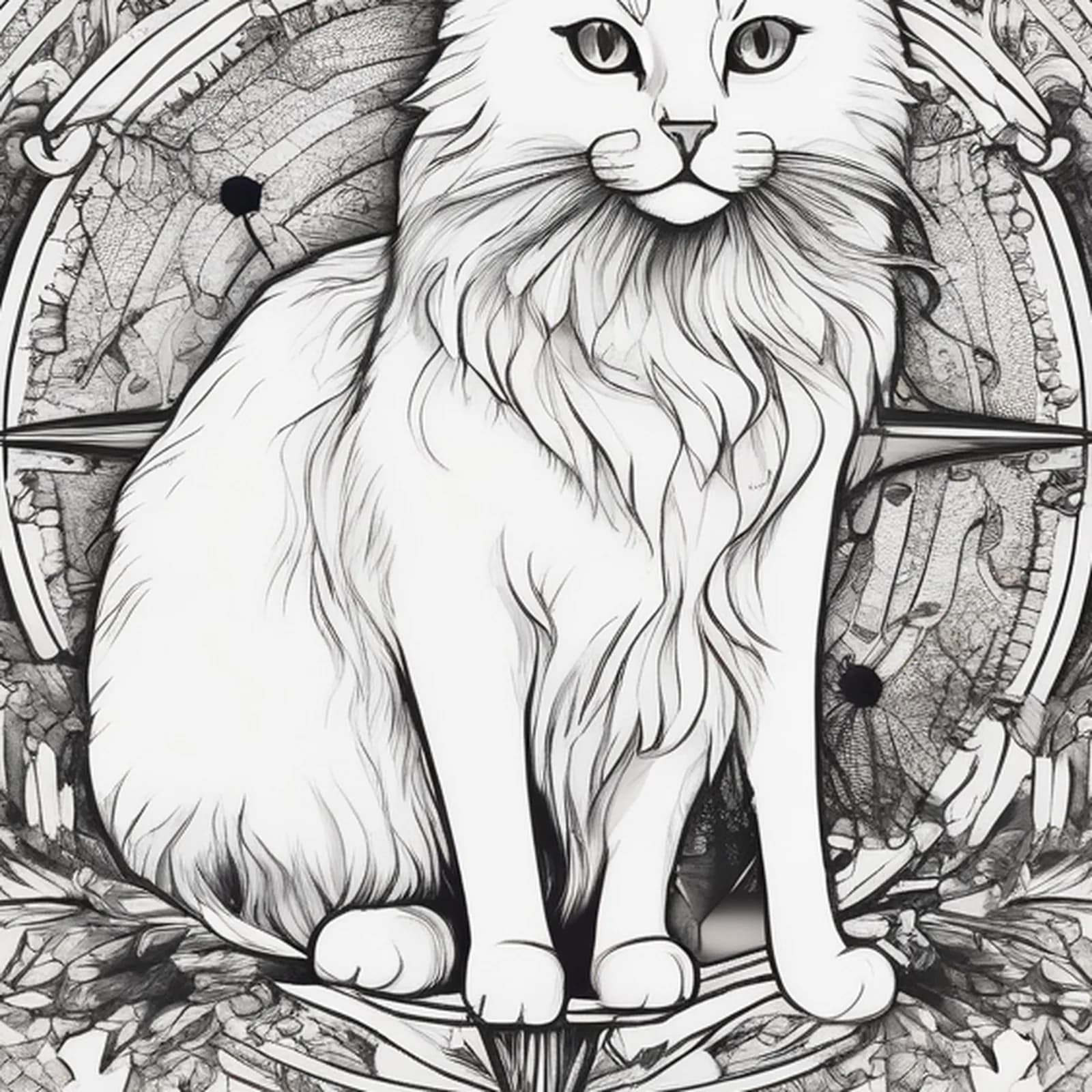Compass And Cat tattoo design, close-up detail