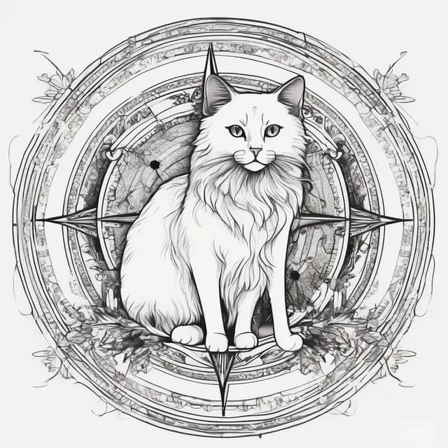 Compass And Cat tattoo design