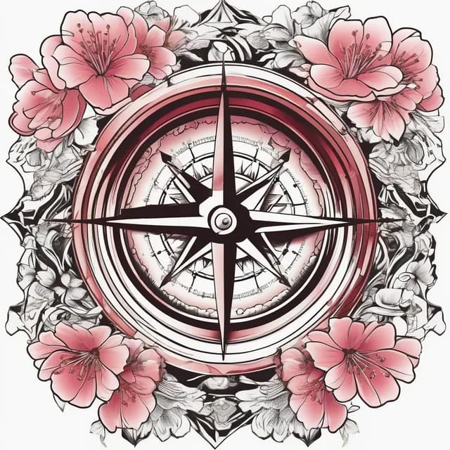 Compass And Cherry Blossom tattoo design