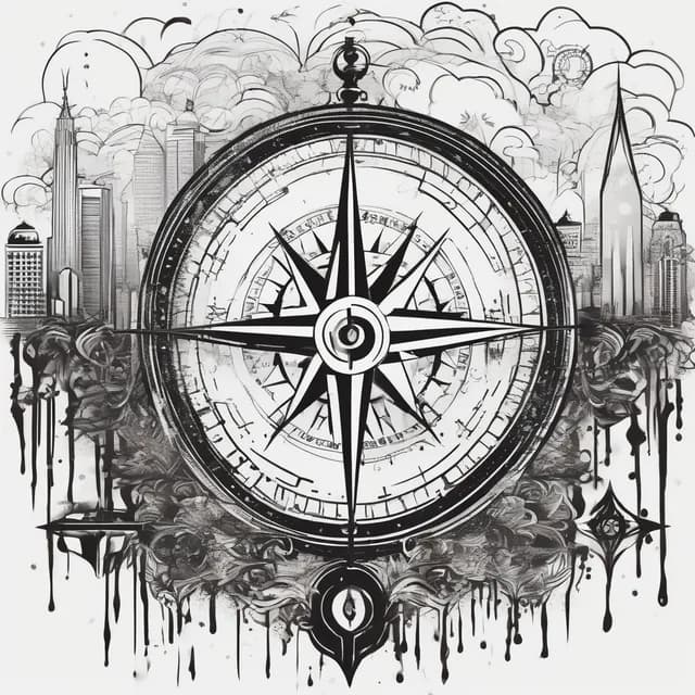 Compass And City Skyline tattoo design