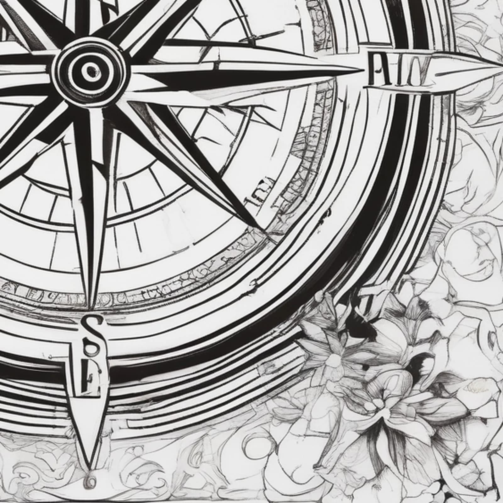 Compass And Coordinates tattoo design, close-up detail