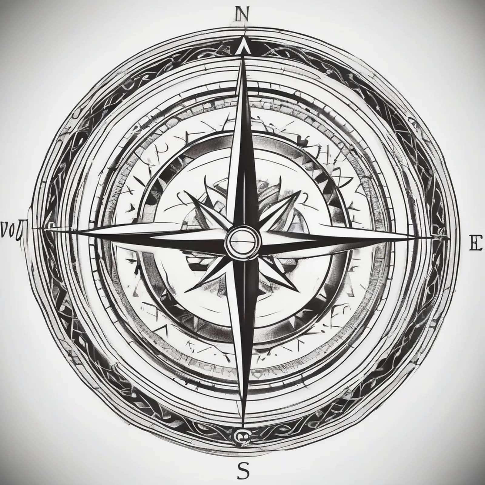 Compass And Coordinates tattoo design, alternative version 2