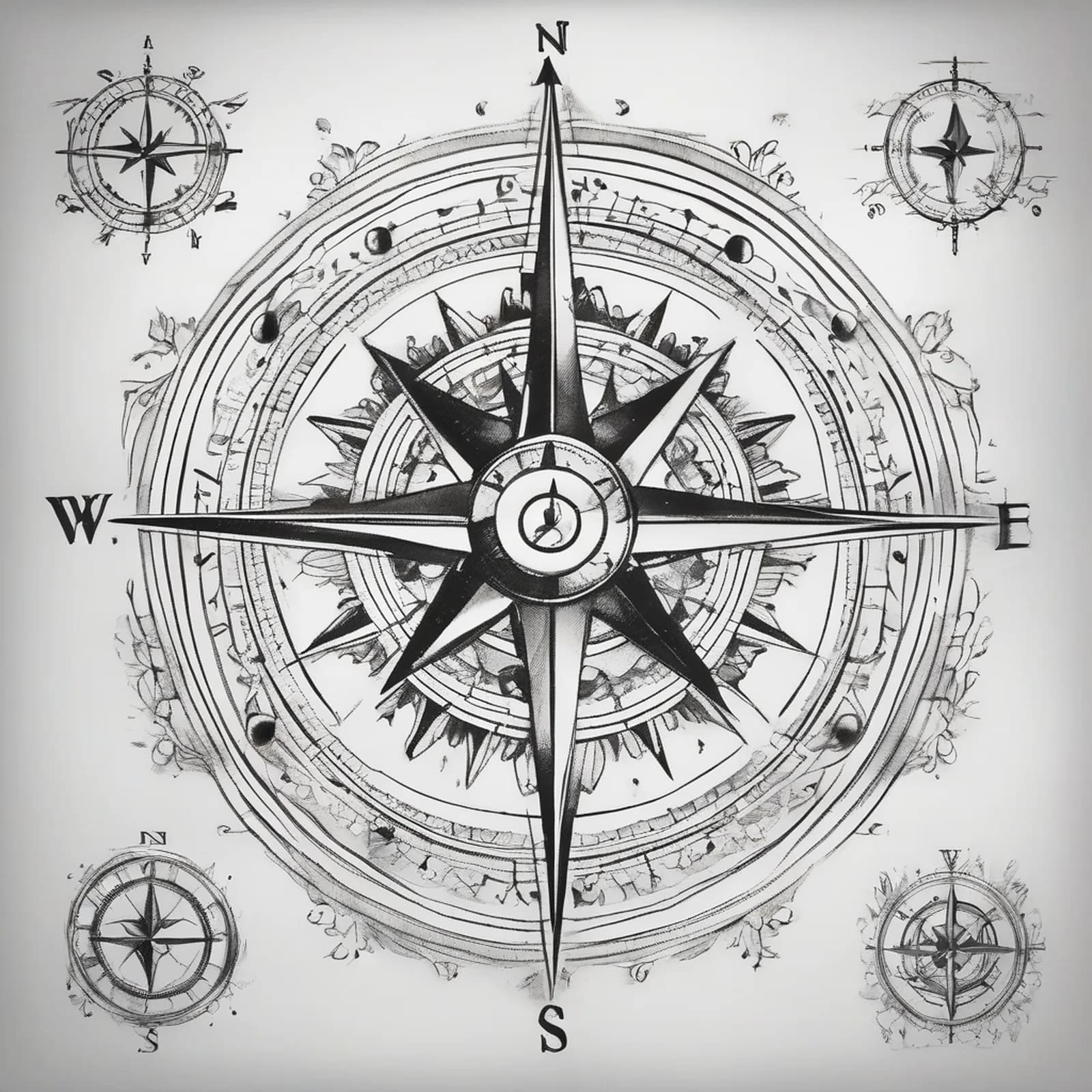 Compass And Coordinates tattoo design, alternative version 3