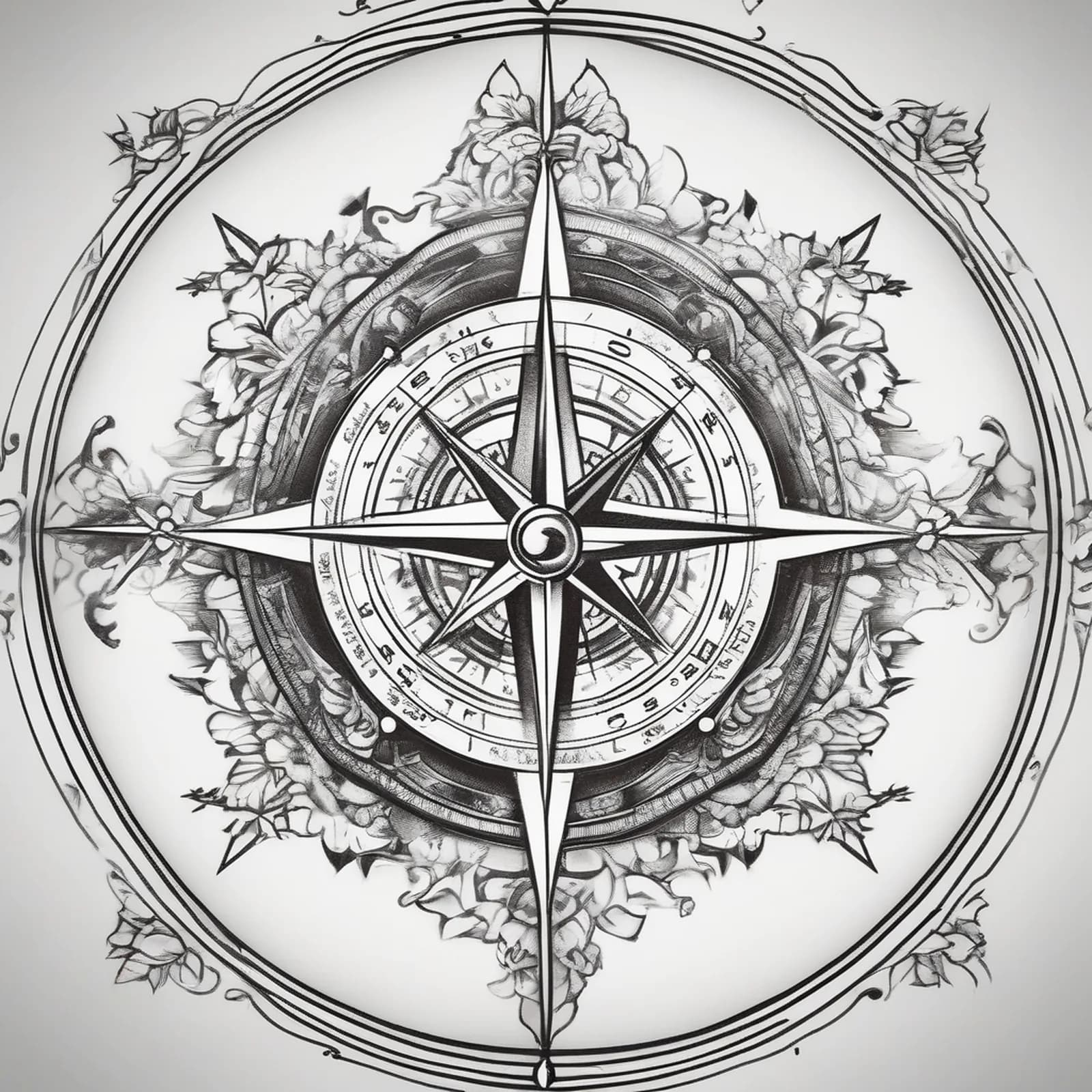 Compass And Coordinates tattoo design, alternative version 4