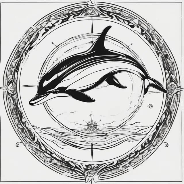 Compass And Dolphin tattoo design