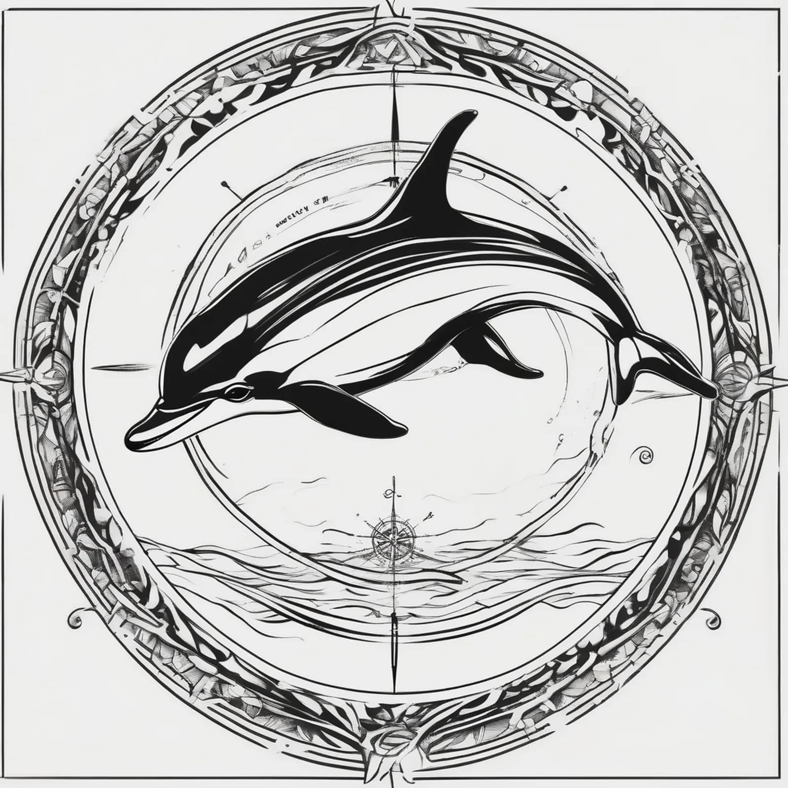 Compass And Dolphin tattoo design