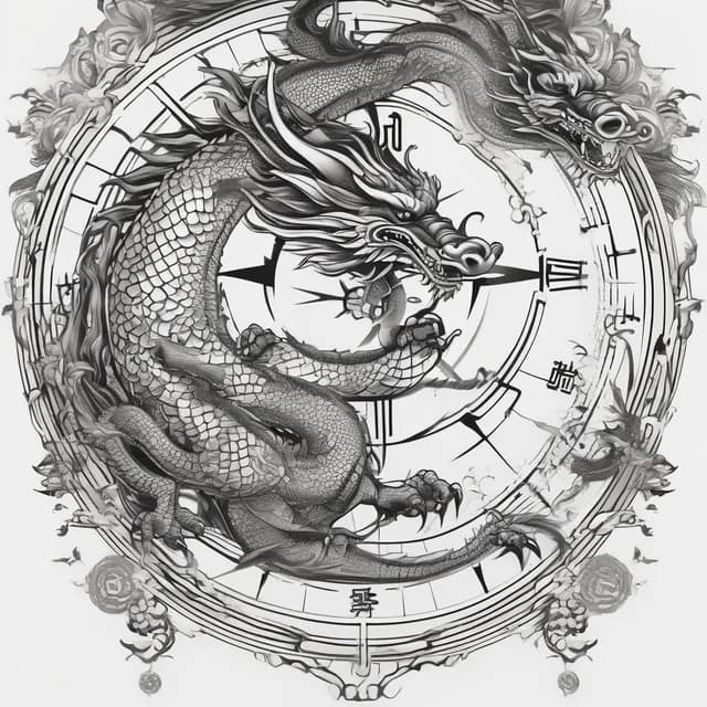 Compass And Dragon tattoo design