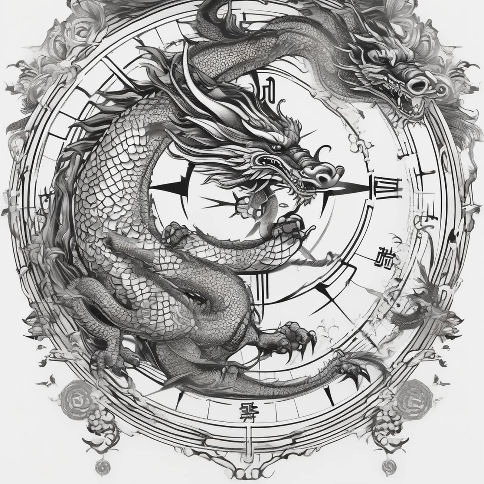 Compass And Dragon tattoo design