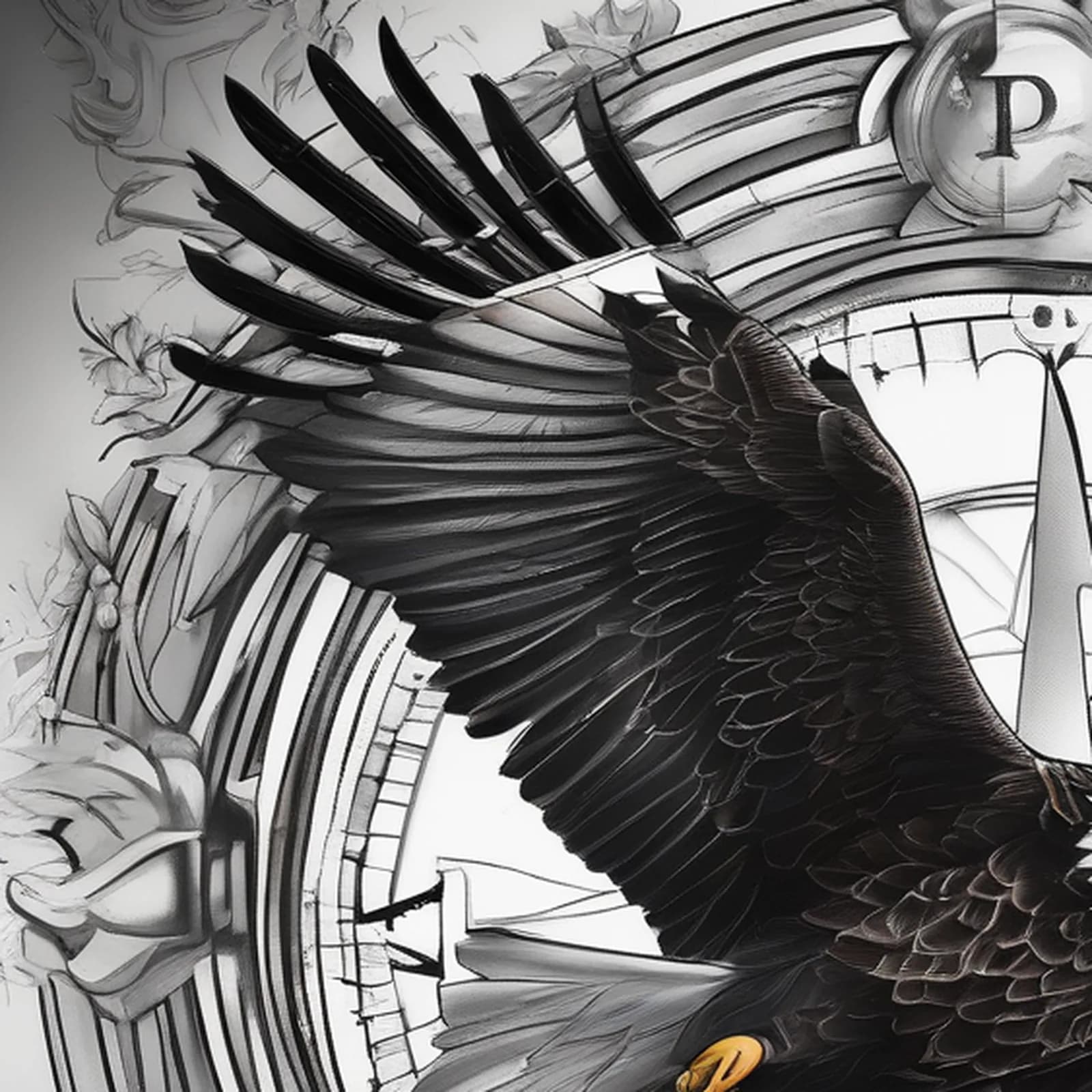 Compass And Eagle tattoo design, close-up detail