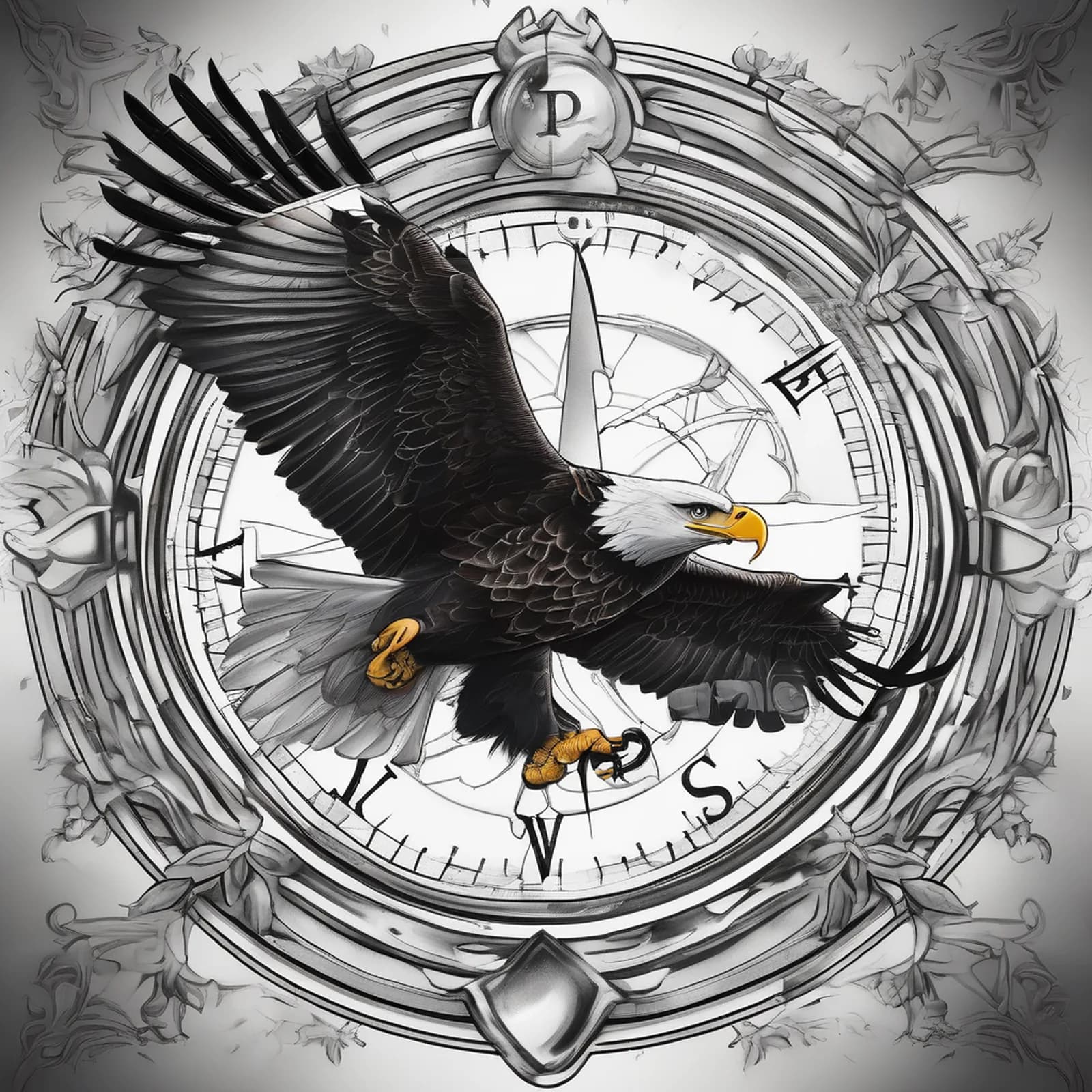 Compass And Eagle tattoo design
